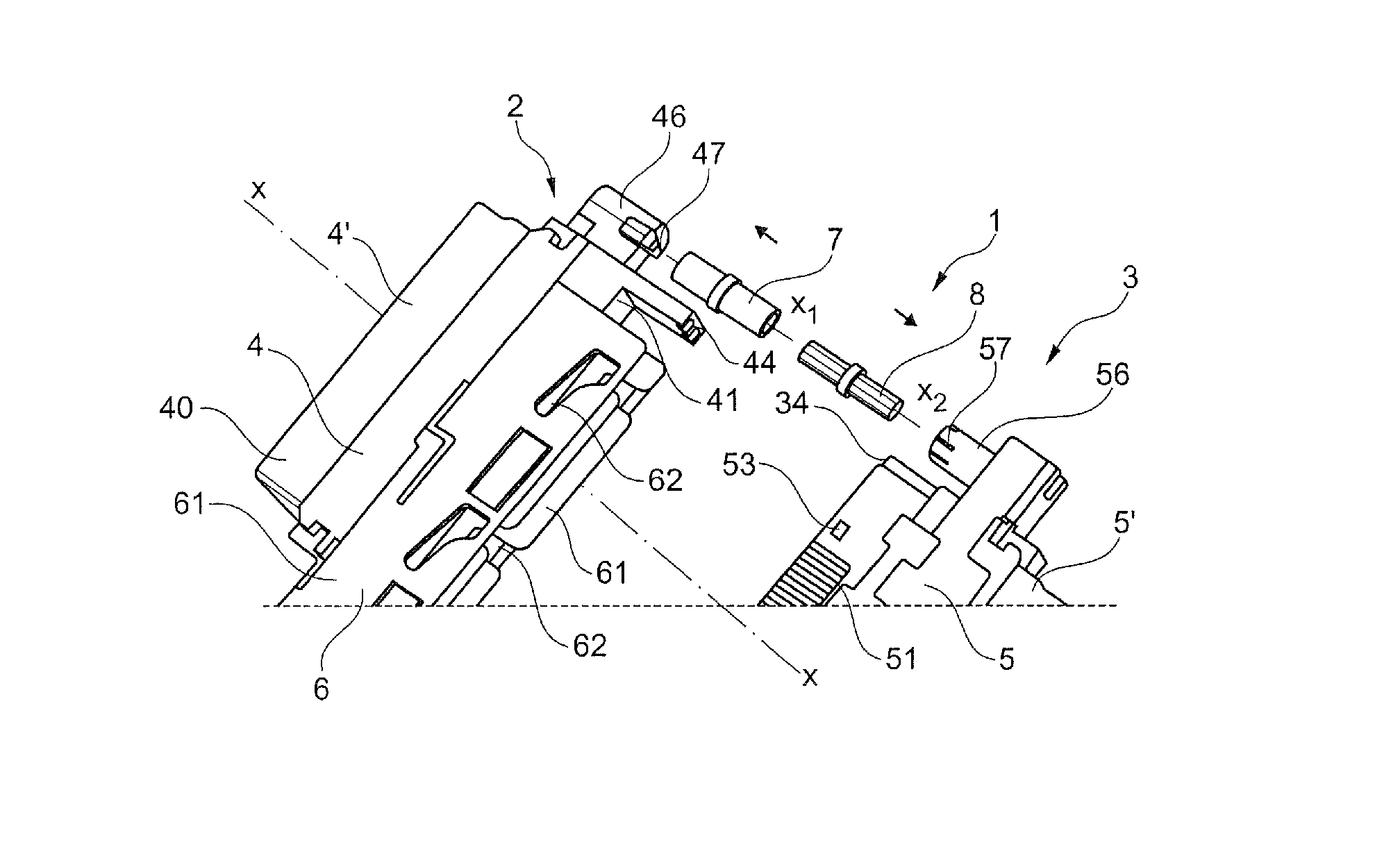 Connection assembly having multi-contact connectors with a polarizing system using keys