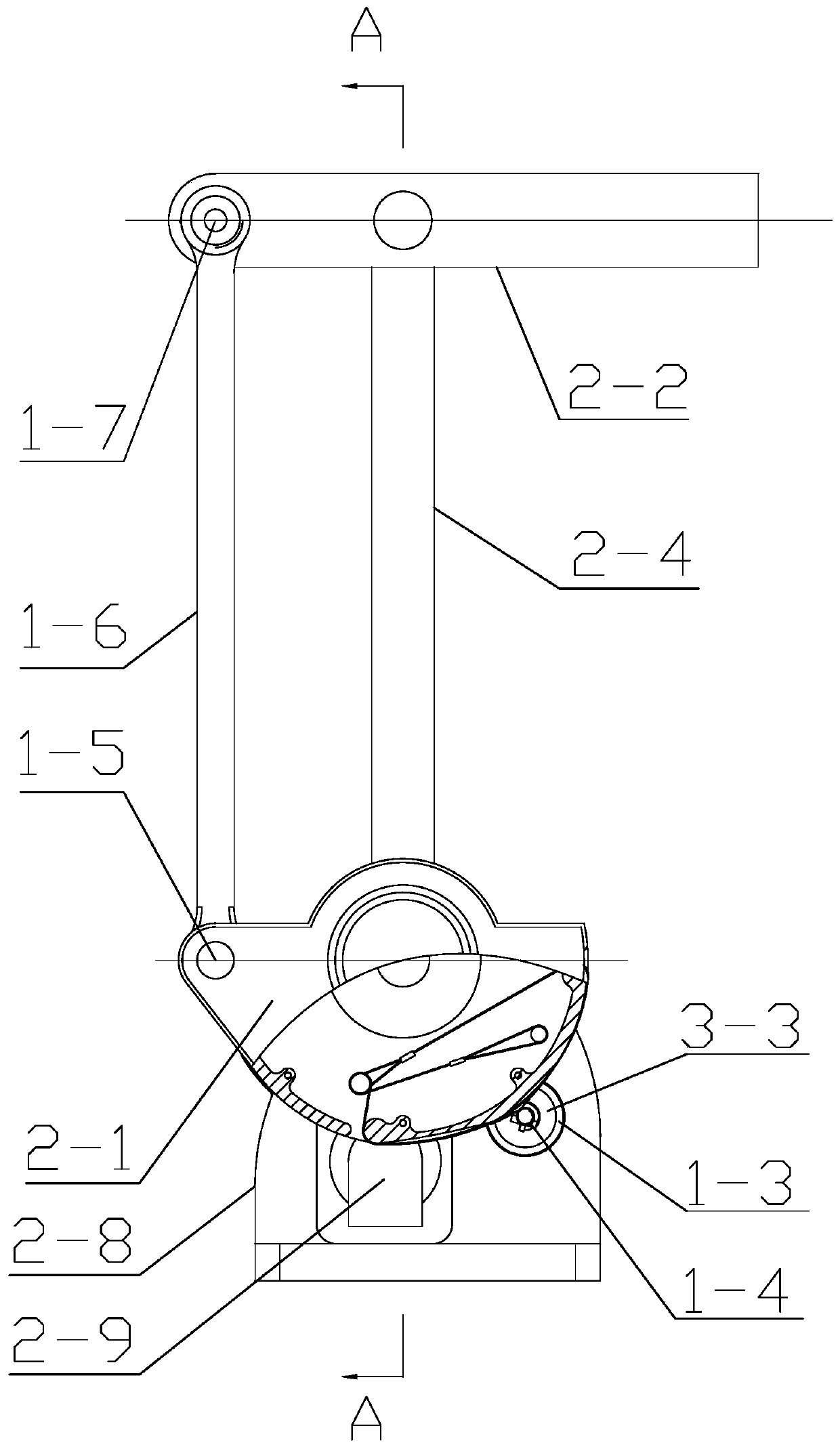 Wire transmission type four-connecting-rod mechanism