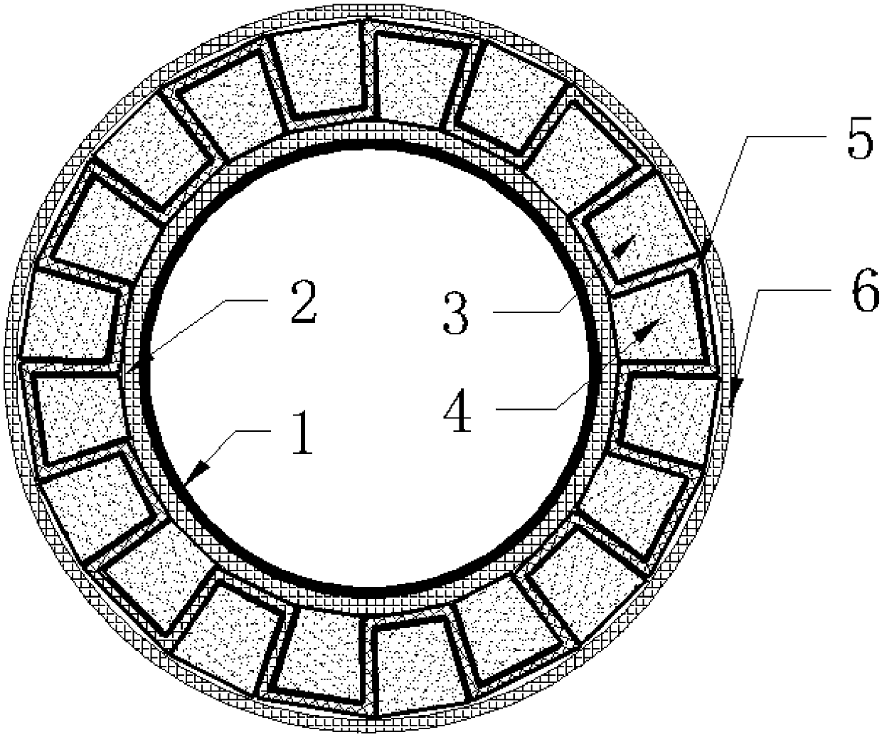 Composite dot-matrix interlayer double-skin cylindrical shell structure with metal liner for bearing inner pressure and preparation process thereof