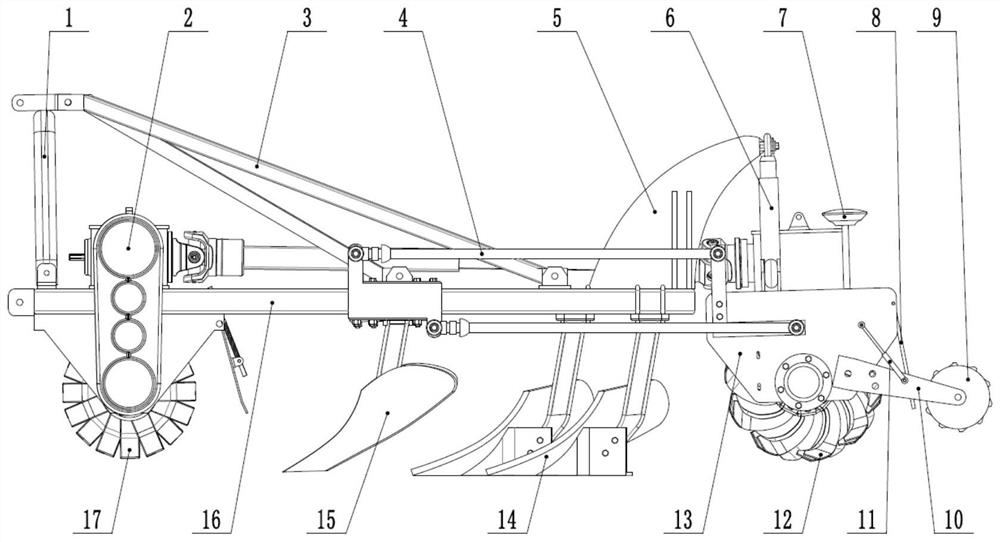 Parallel four-torsion-bar hydraulic automatic adjustment leveling type straw turning and rotating soil preparation machine