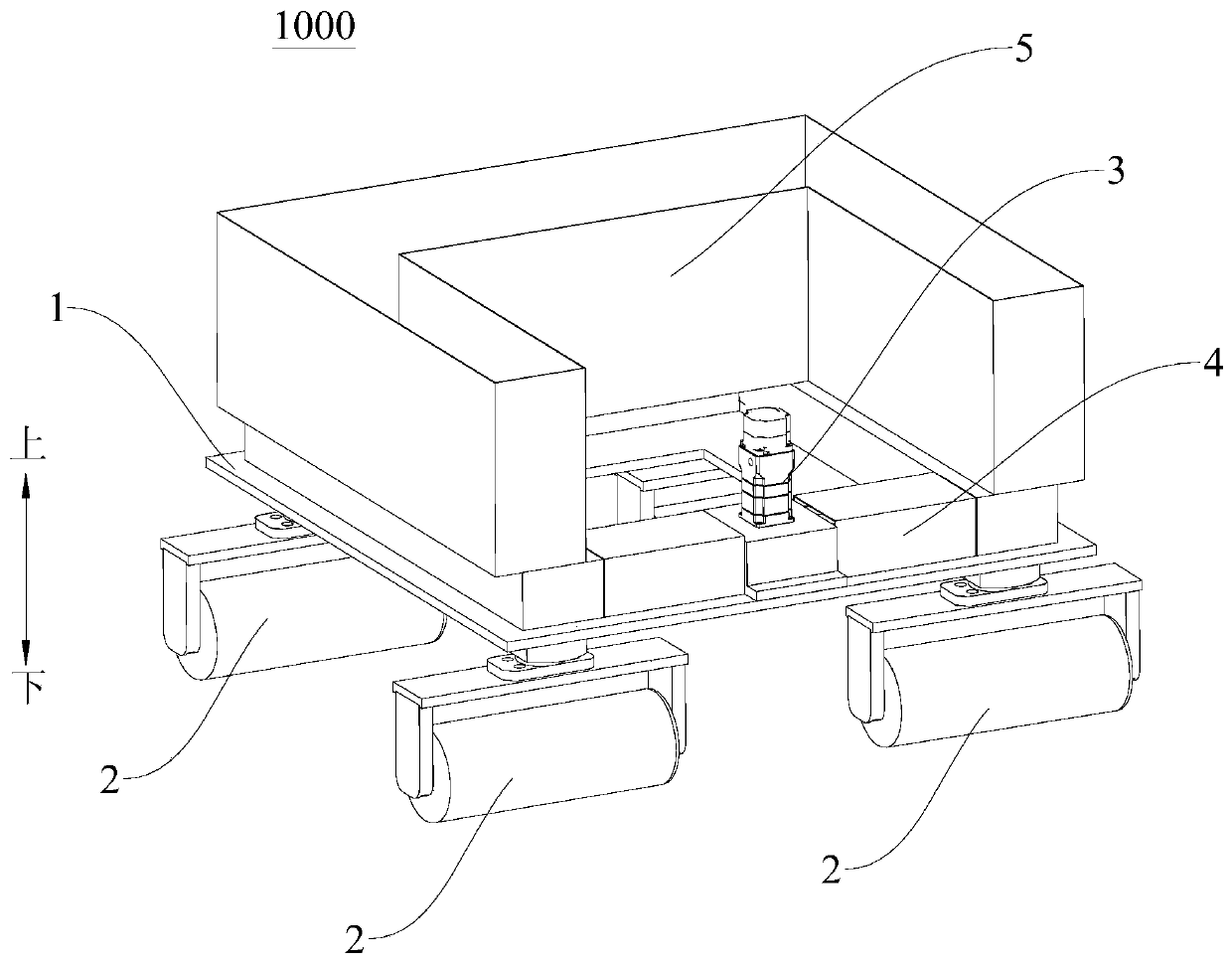 Walking device for trowelling robot and trowelling robot provided with same