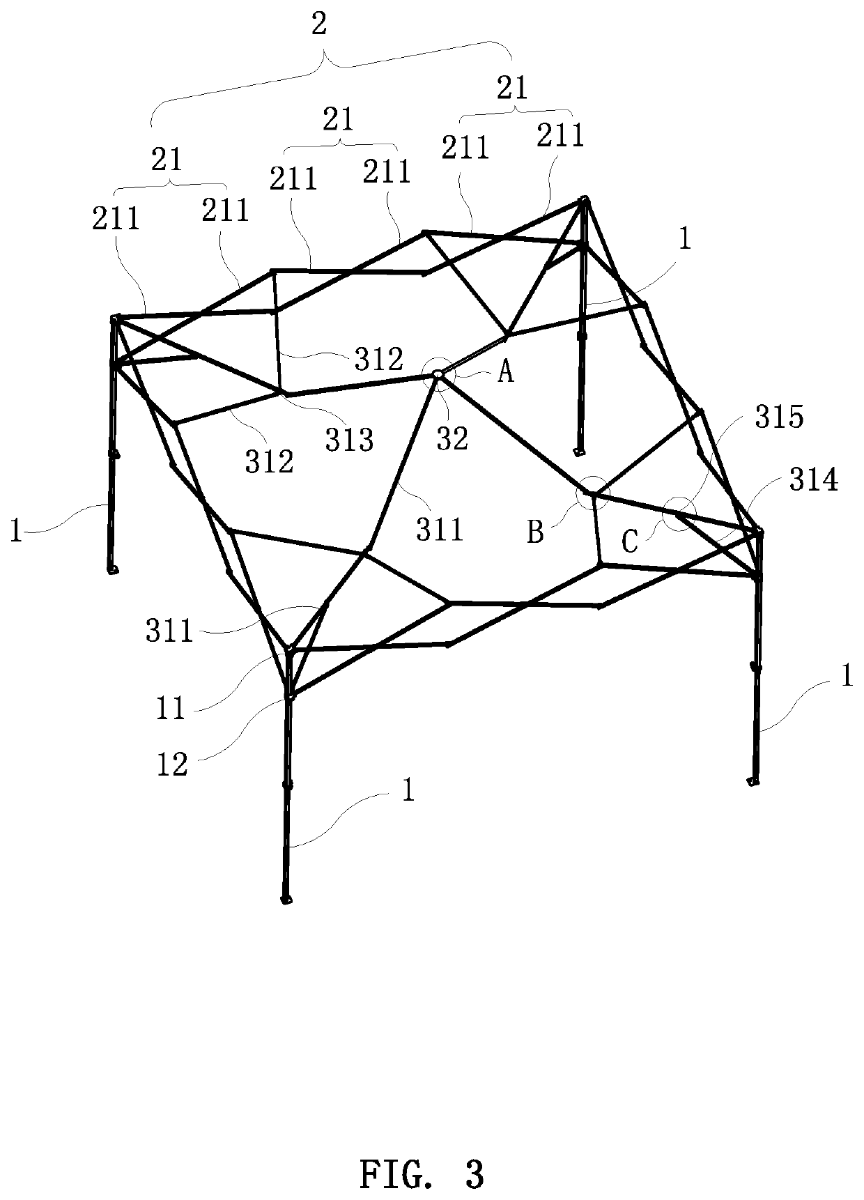 Improved pole frame structure of foldable tent