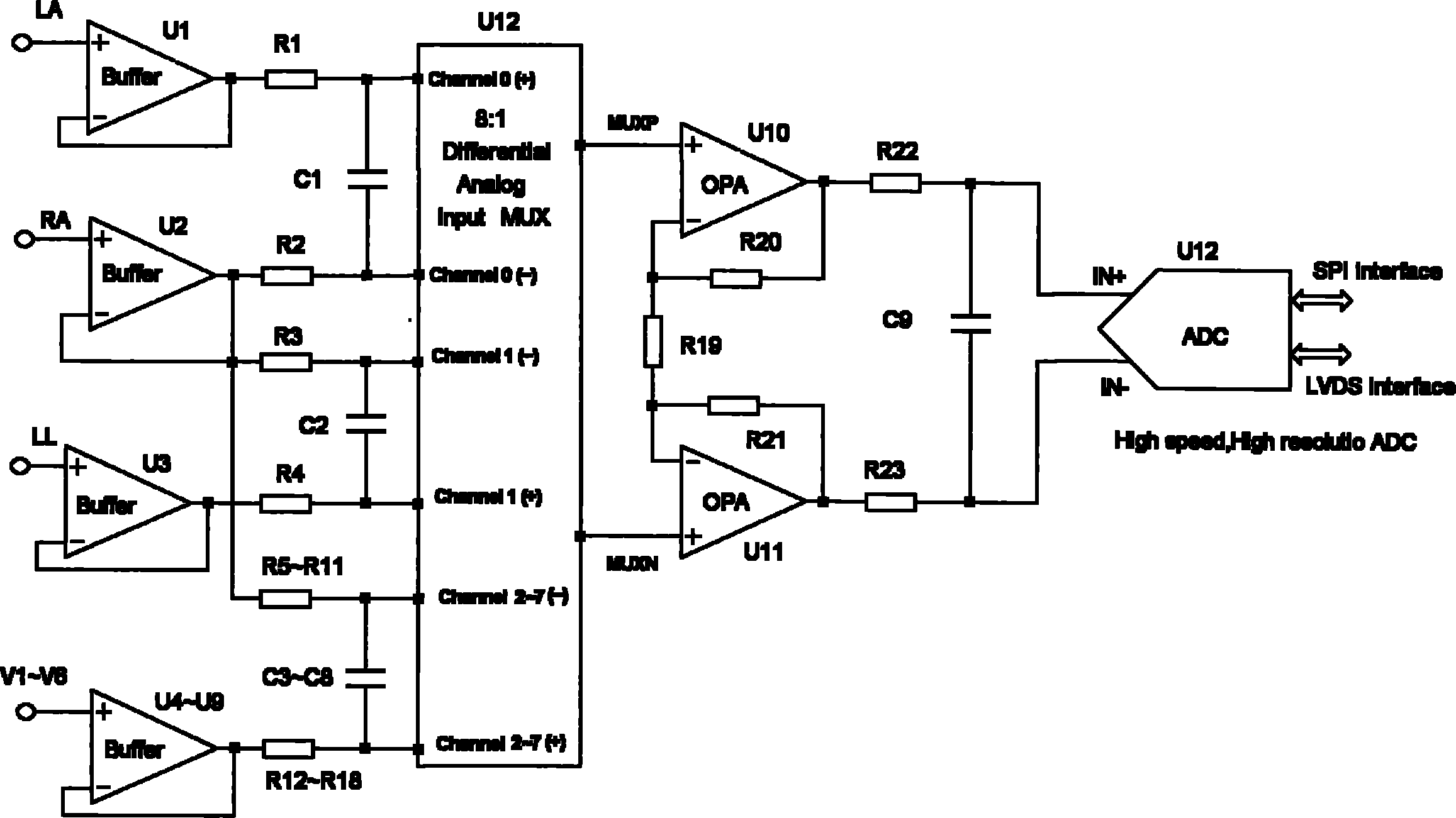 Full-differential same-phase parallel amplifying device for acquiring bioelectric signal