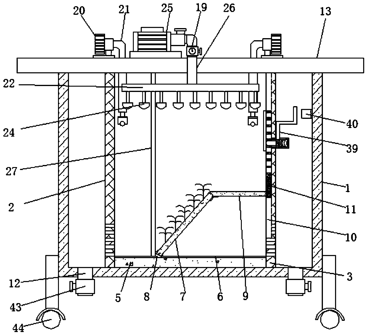 Ecological rock-soil mechanics slope protection test device under simulated rainfall condition