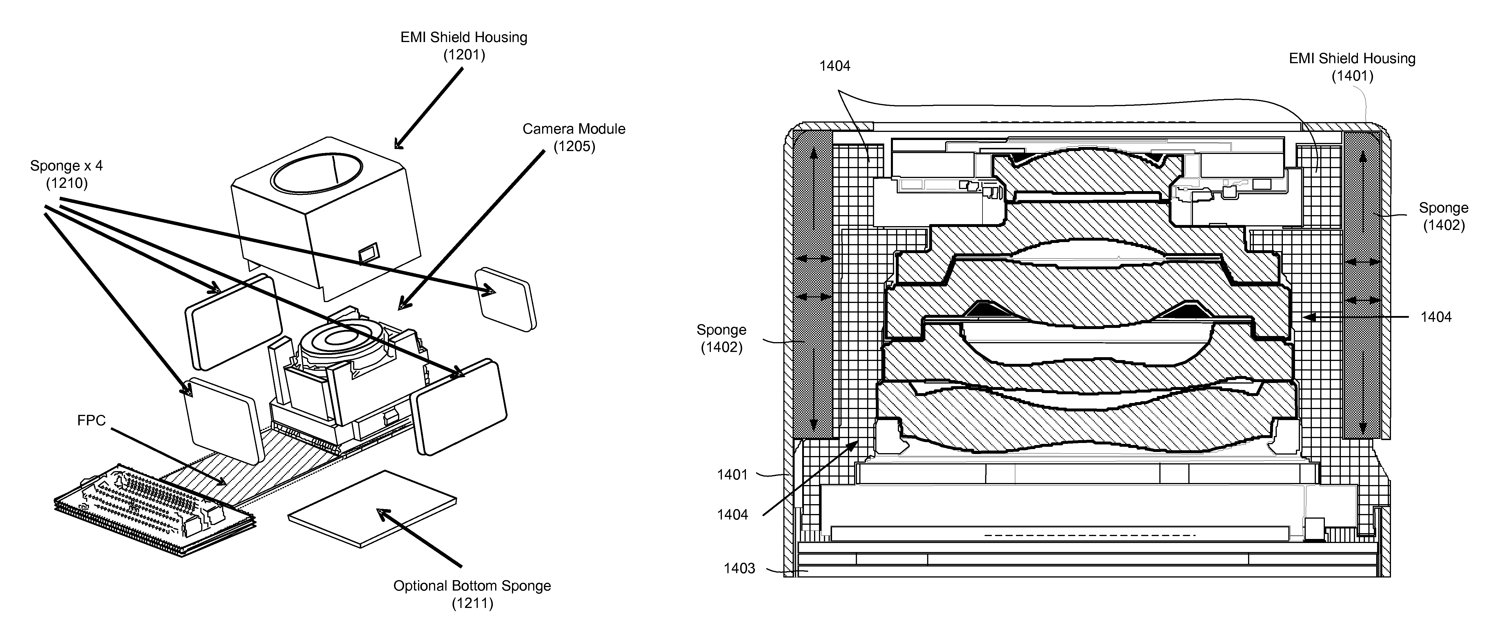 Camera module with compact sponge absorbing design