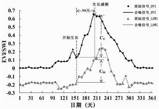 Rice automatic mapping method based on ratio index of water body and vegetation index changes