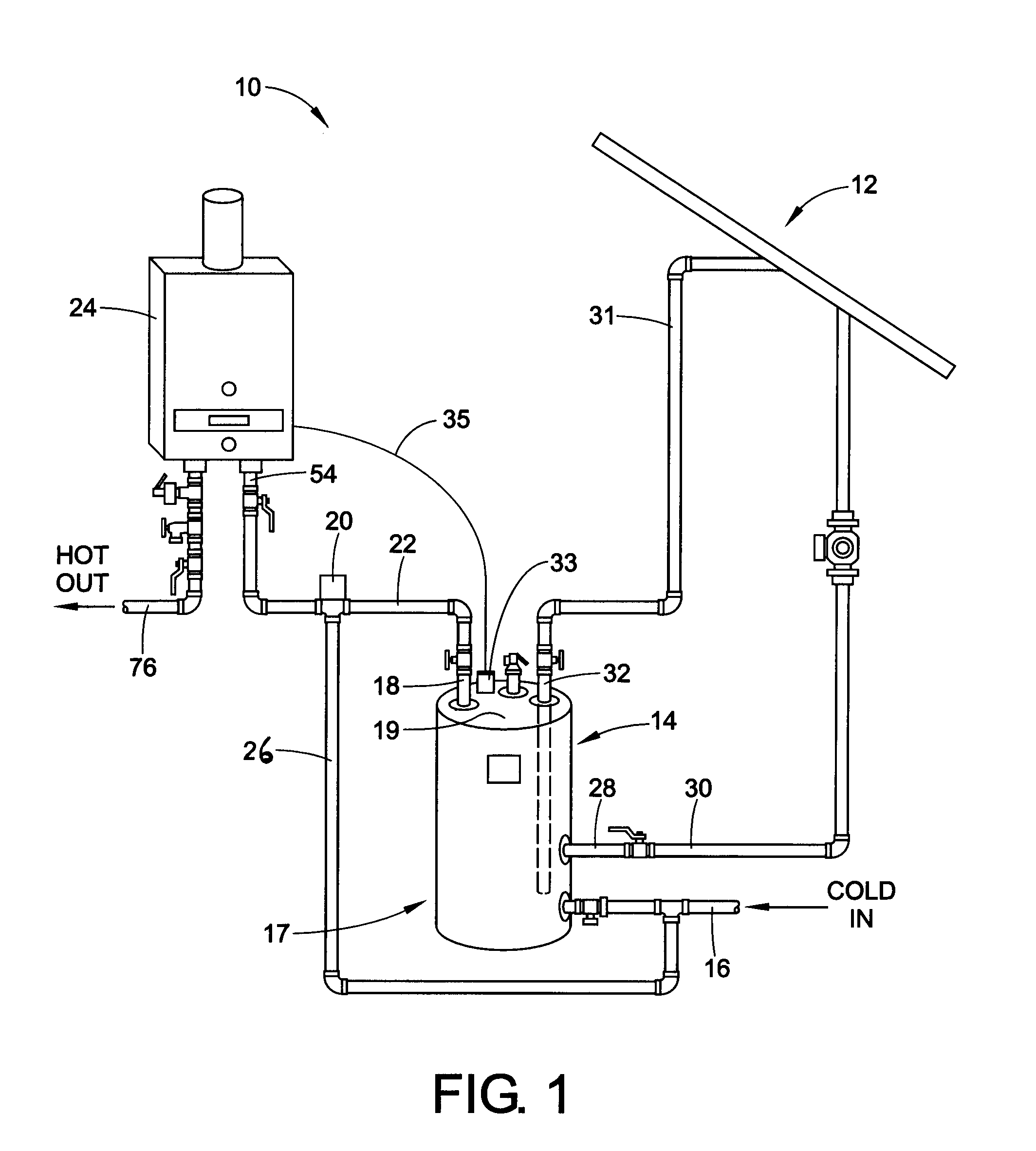 Control for a tankless water heater used with a solar water heating system