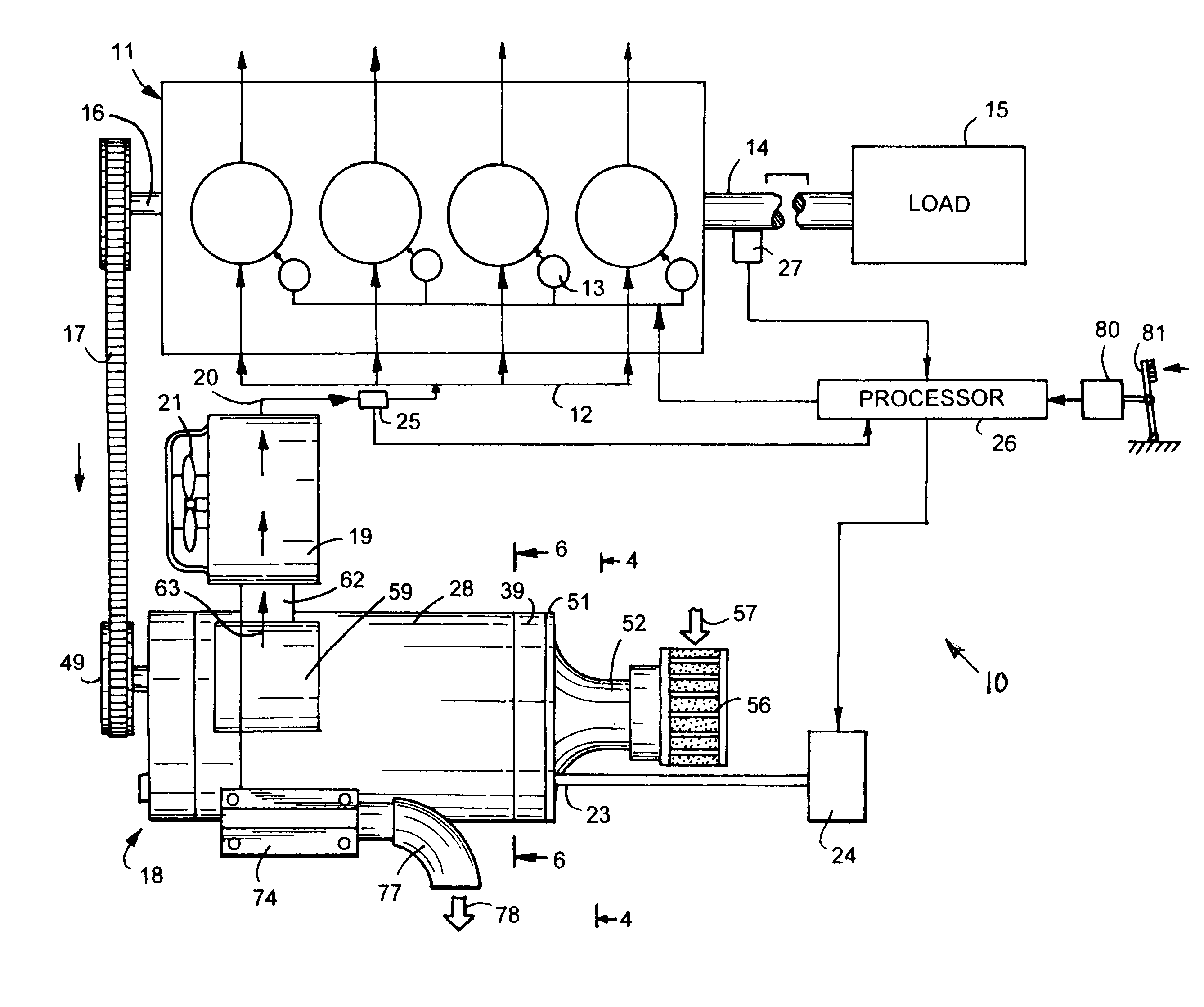 Internal combustion engine and supercharger