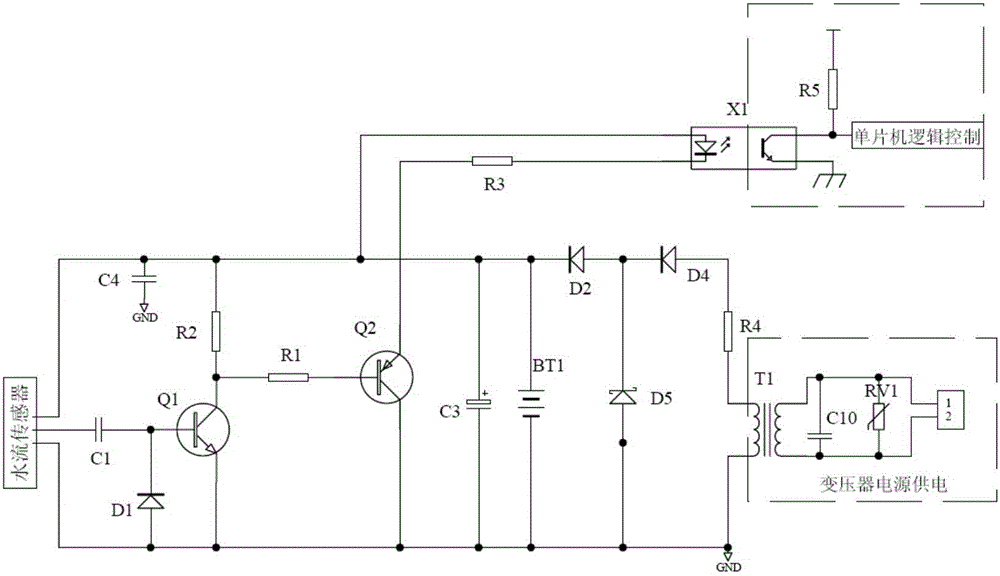 Abutting circuit of water flow sensor