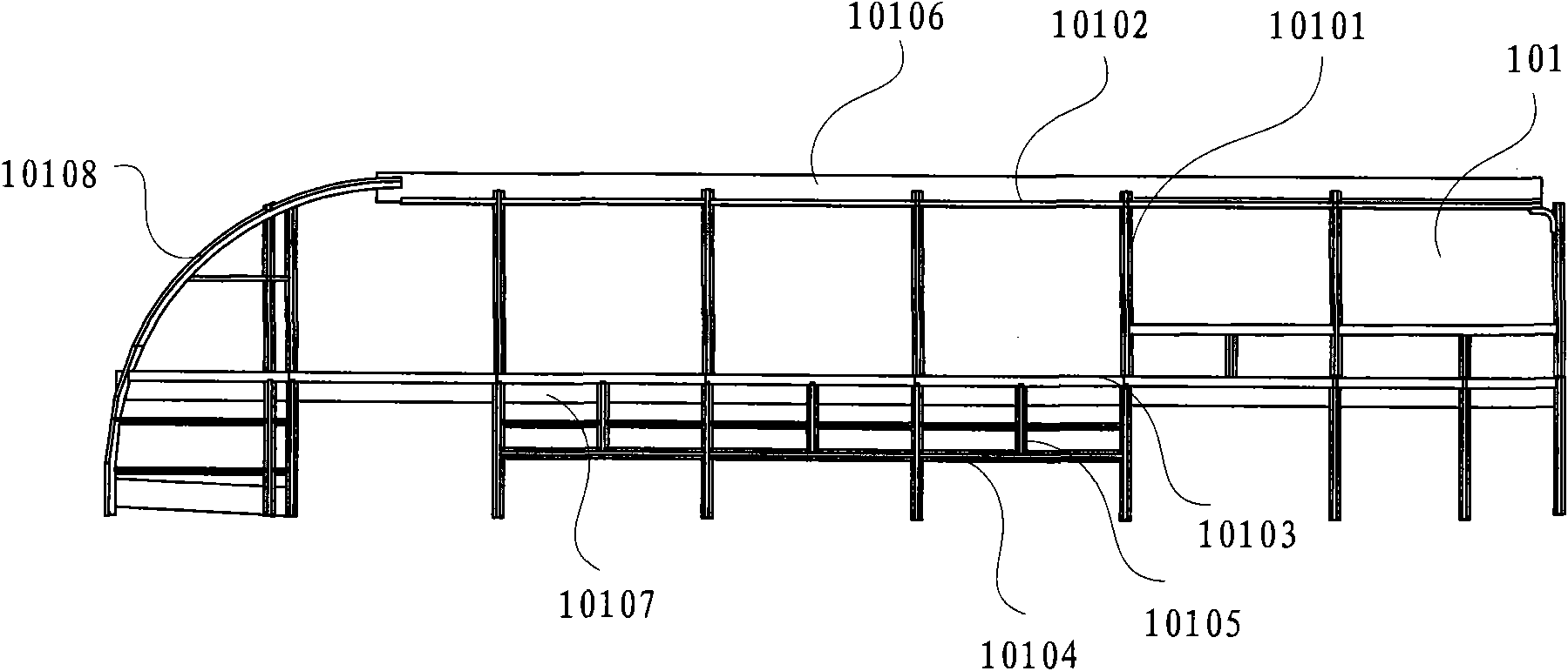 Lightweight total-bearing body frame structure