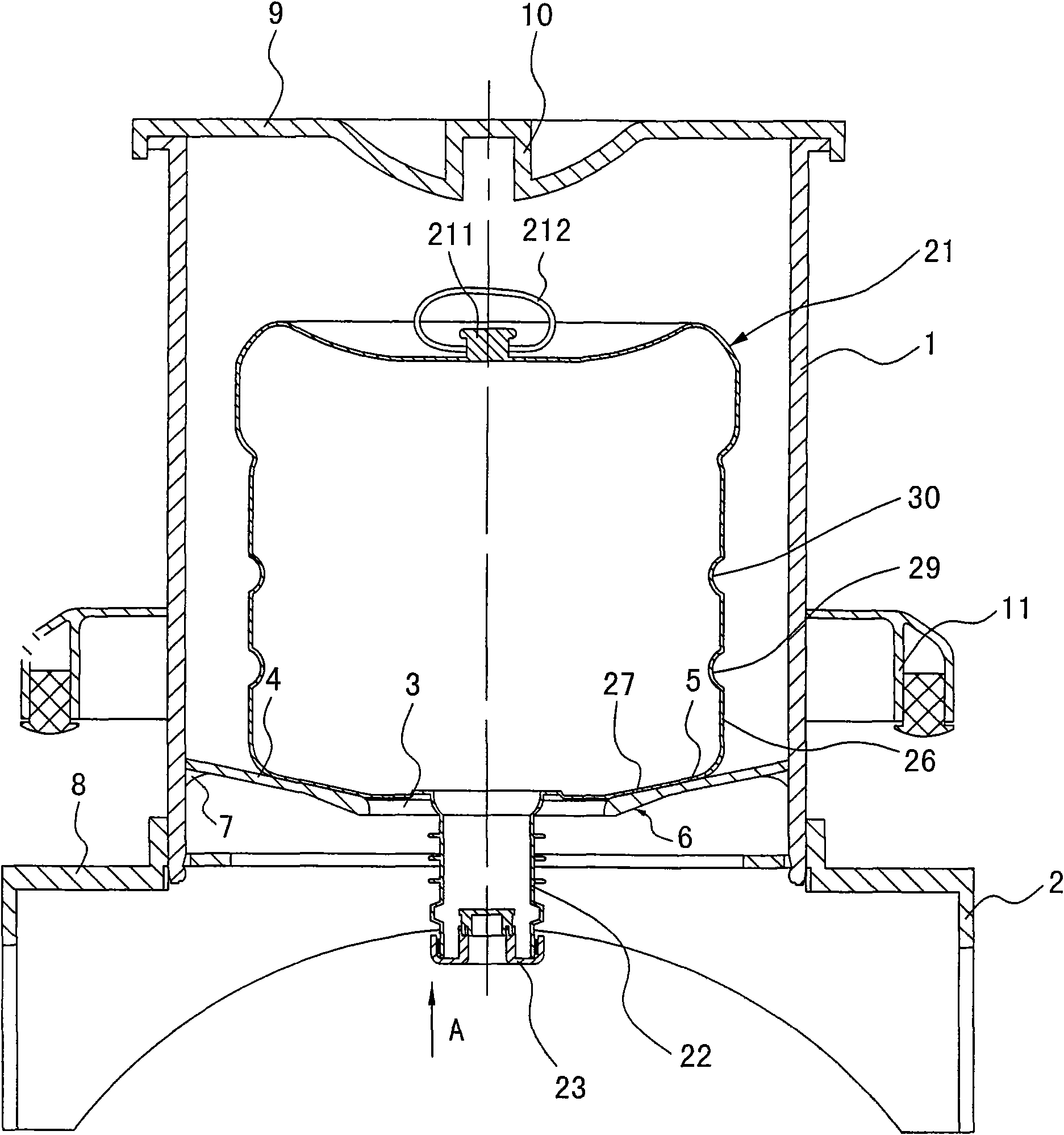 Disposable self-suction drinking water tank and bracket of water dispenser