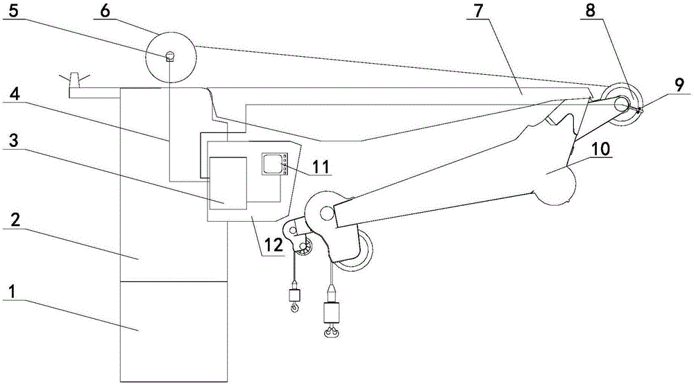 Maritime work arm folding crane rope looseness detecting device