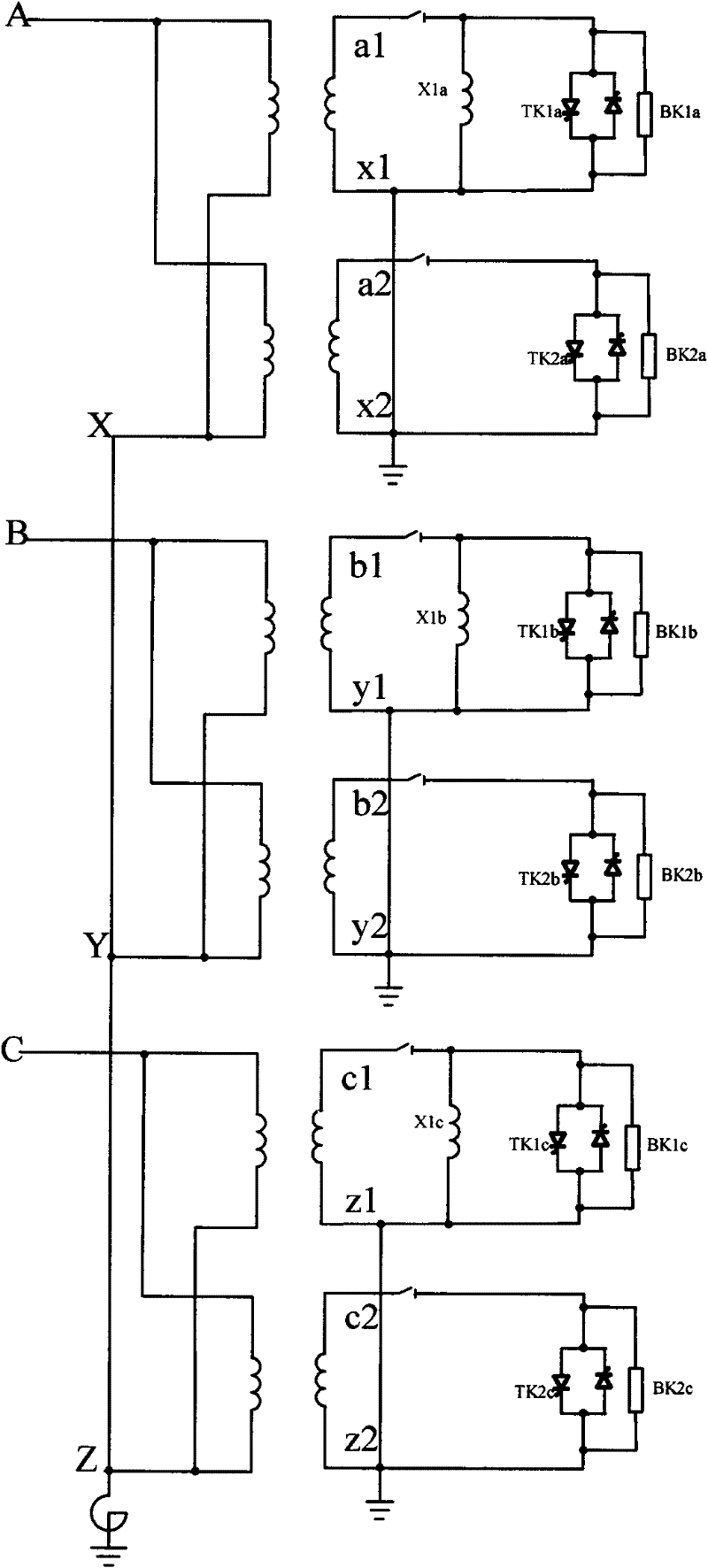 Multi-column body independent control thyristor valve-controlled controllable shunt reactor device