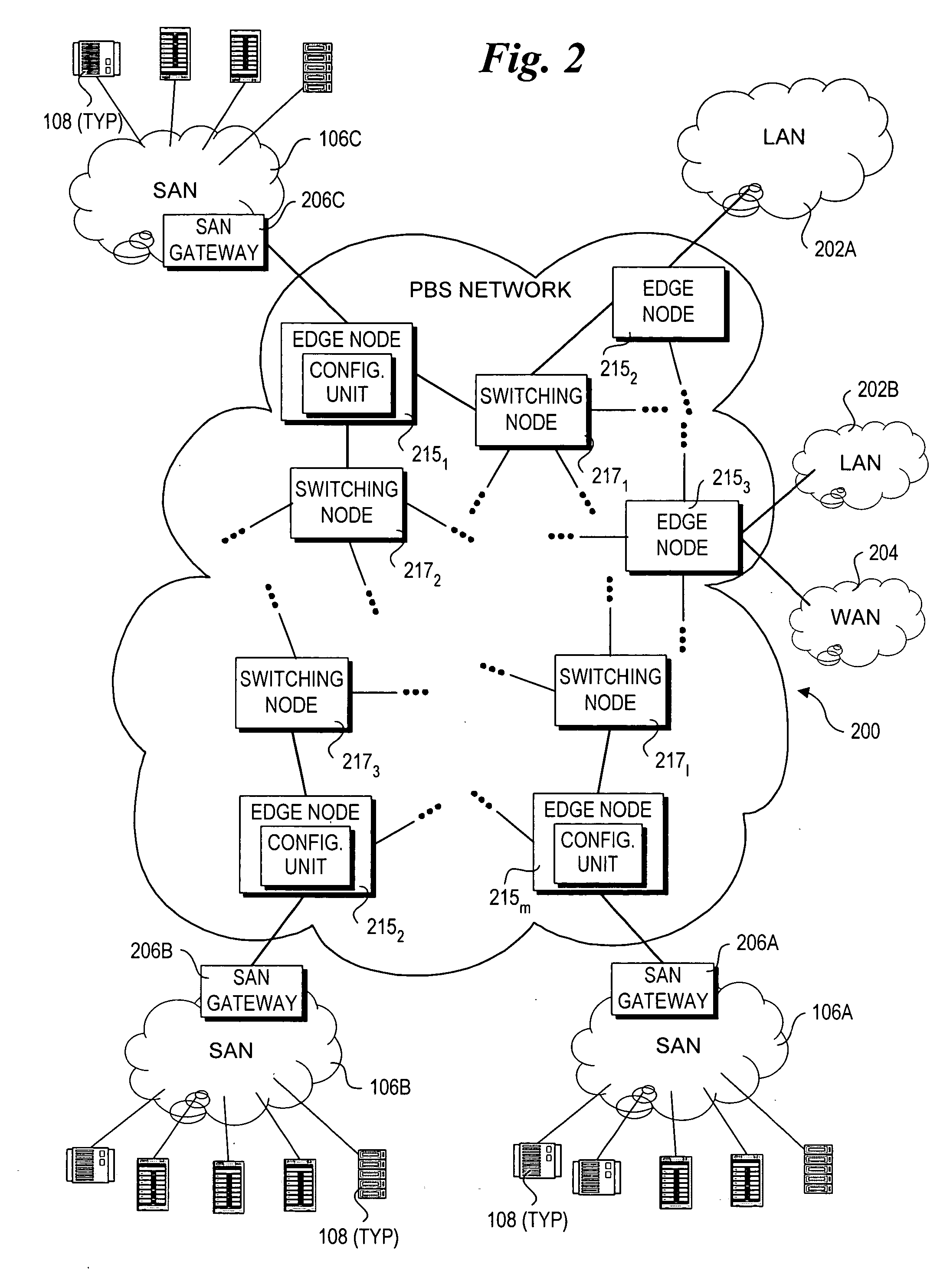 Method and architecture for optical networking between server and storage area networks