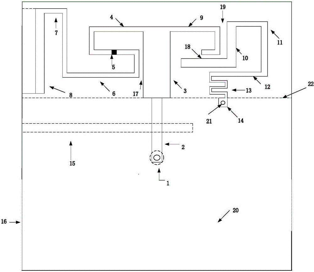 Mobile phone antenna with inductive coupling monopole branch and capacitive coupling ring branch