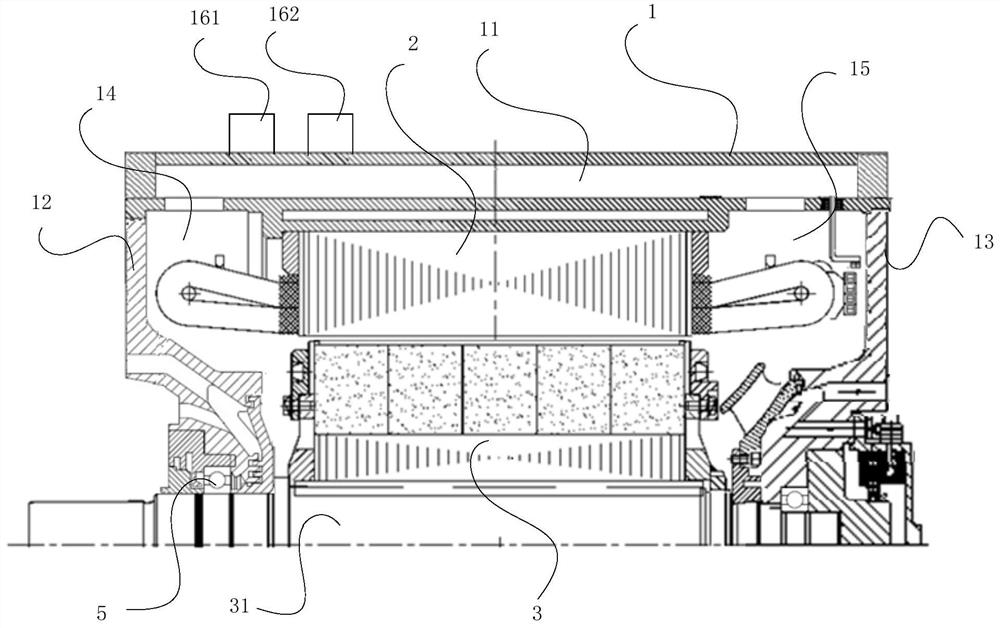 Air-water cooling high-power permanent magnet traction motor with hanging structure