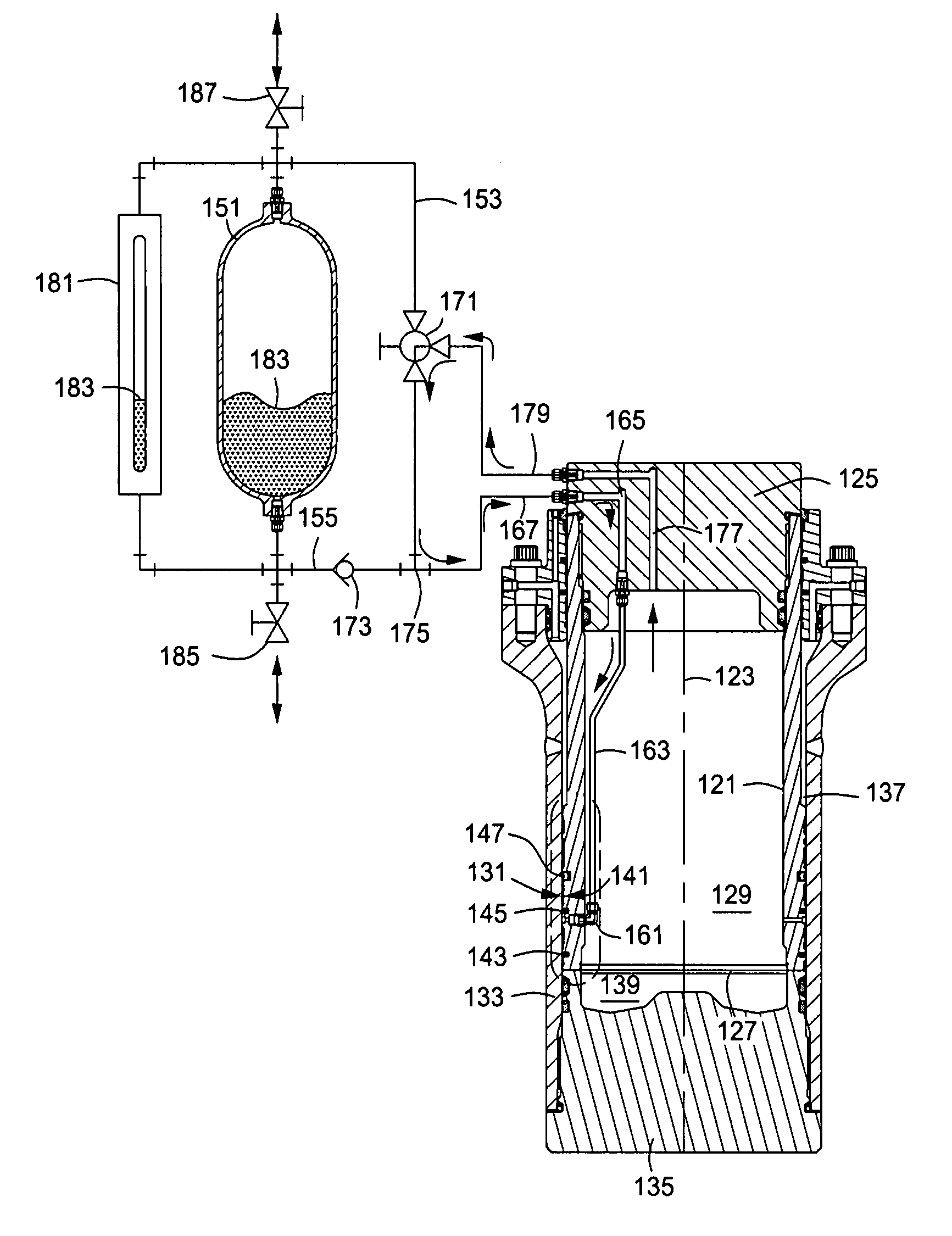 External high pressure fluid reservoir for riser tensioner cylinder assembly