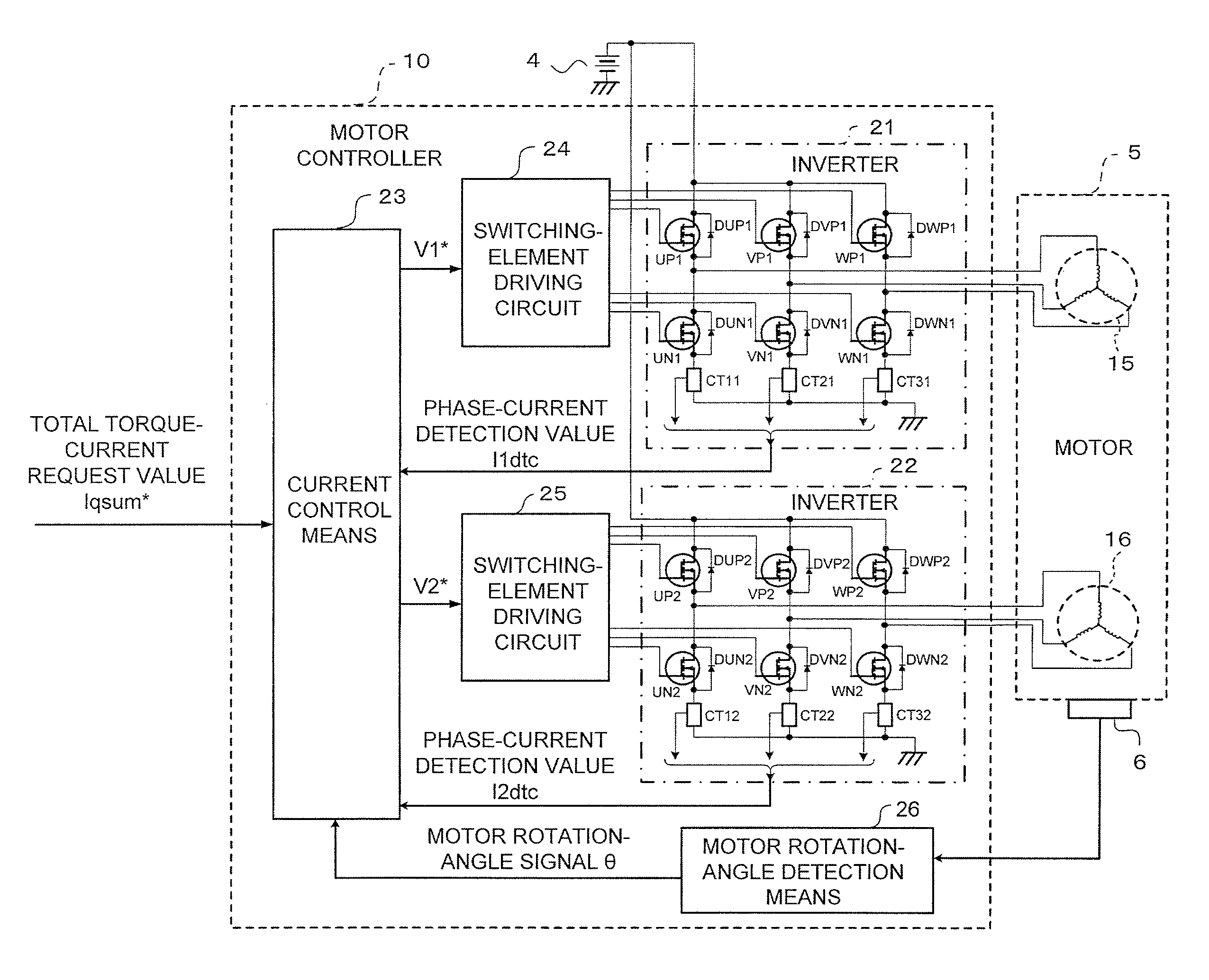 Motor controller and electric power steering device using the same