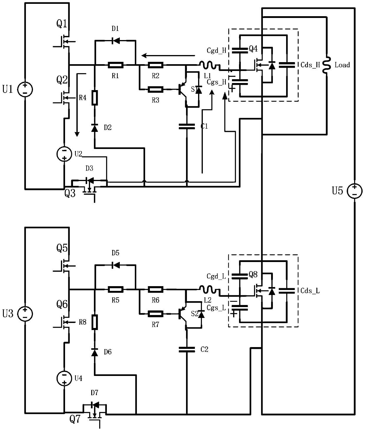 SiC power tube driving circuit with active crosstalk suppression function and control method