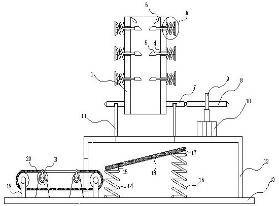 Iron yam surface peeling device based on rotary buffering