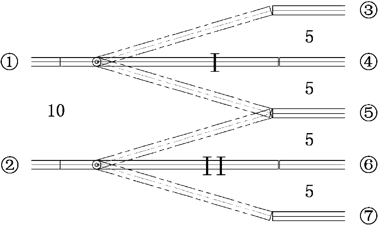 Turnout combination for sharing running lines