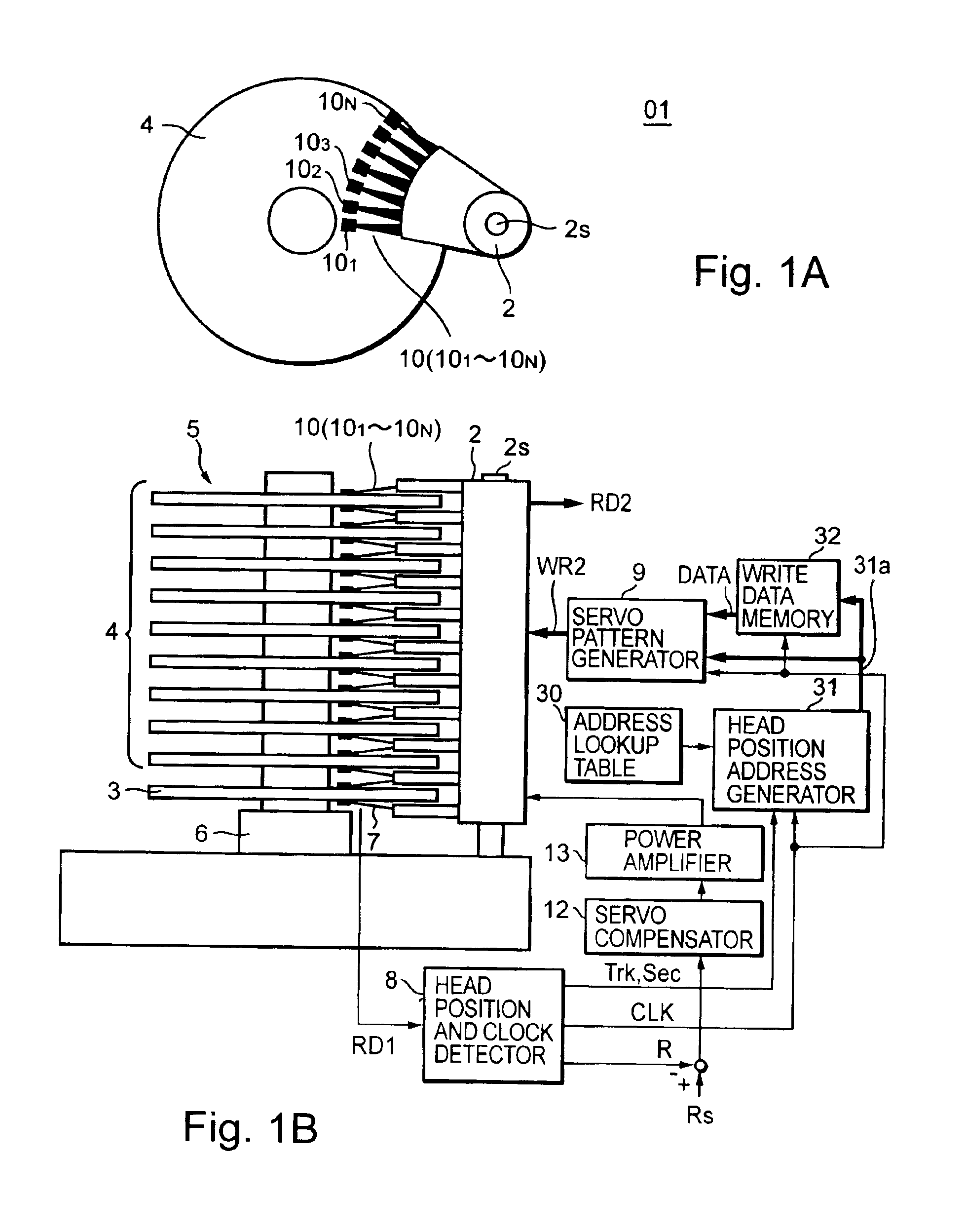 Method for obtaining head positions in magnetic data writing apparatus