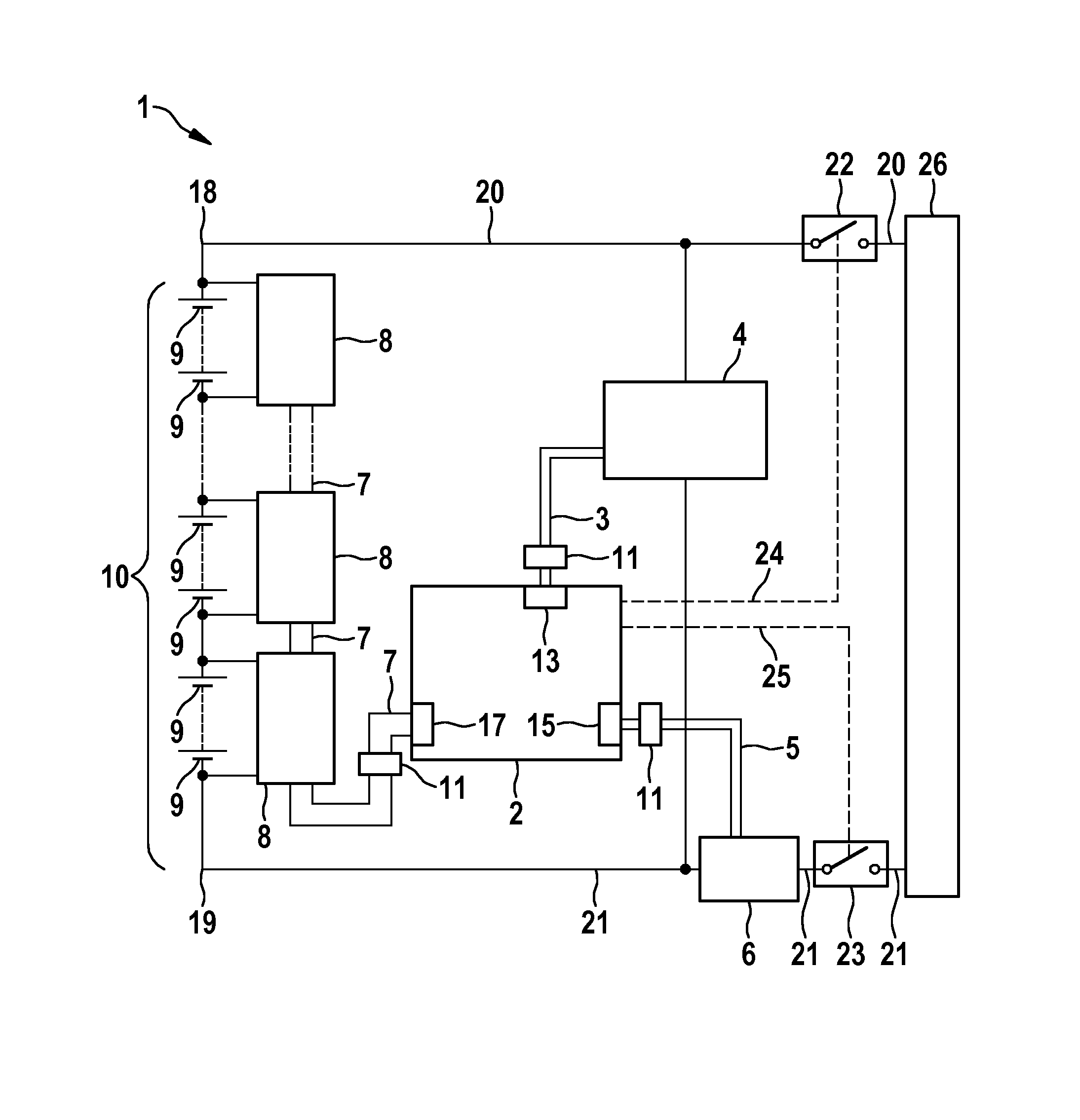 Battery management system for a battery having a plurality of battery cells, and method therefor