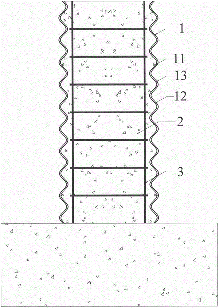 Seawater sea-sand concrete structure with corrugated composite pipe