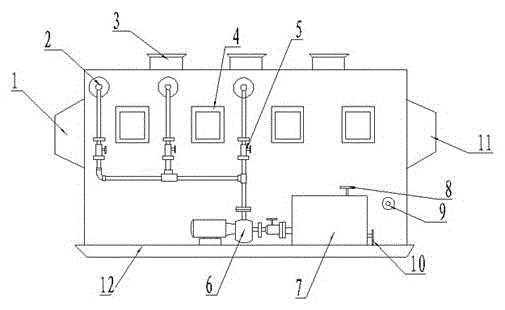 Horizontal exhaust gas purification tower