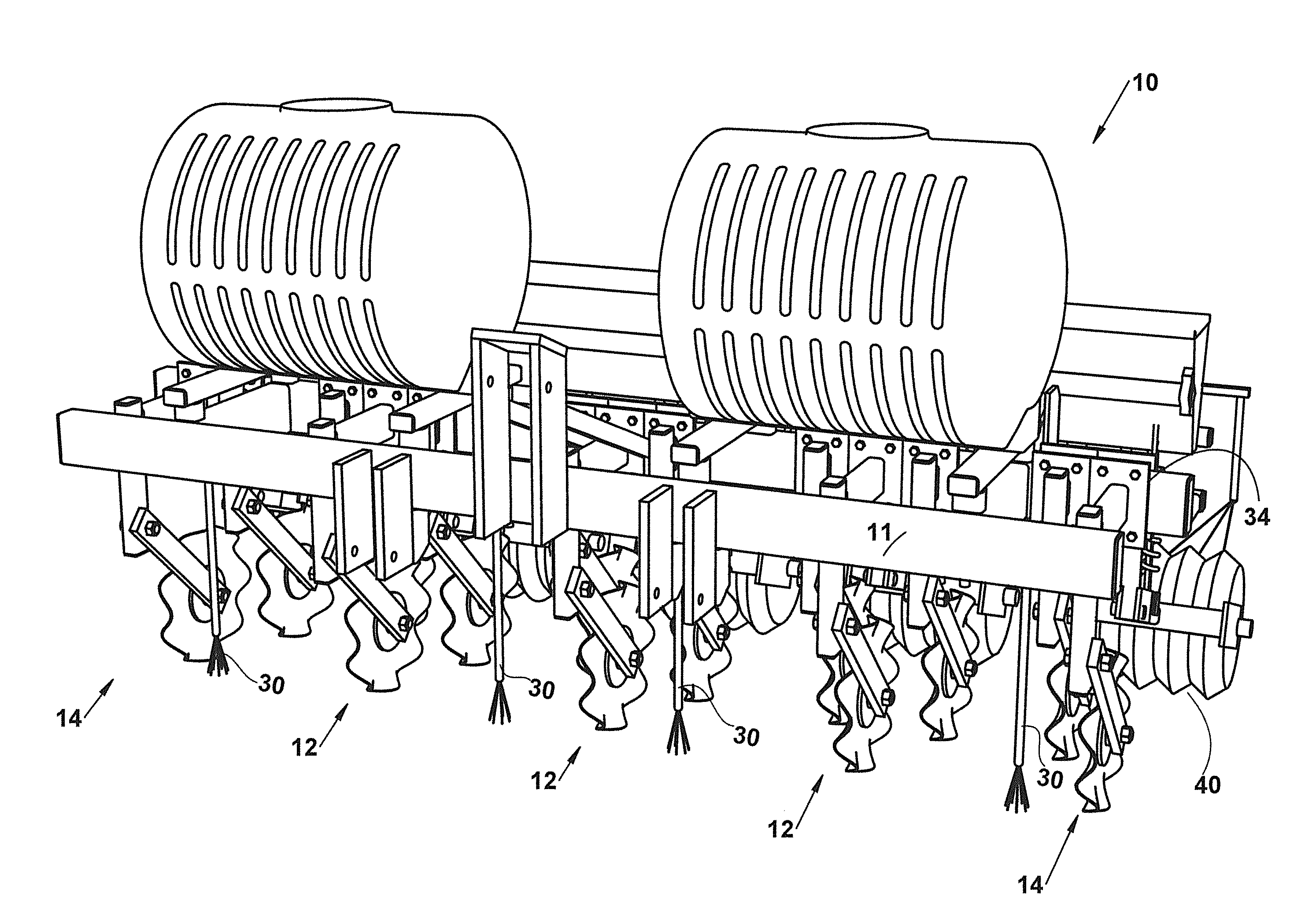 Apparatus and method for no-till inter-row simultaneous application of herbicide and fertilizer, soil preparation, and seeding of a cover crop in a standing crop