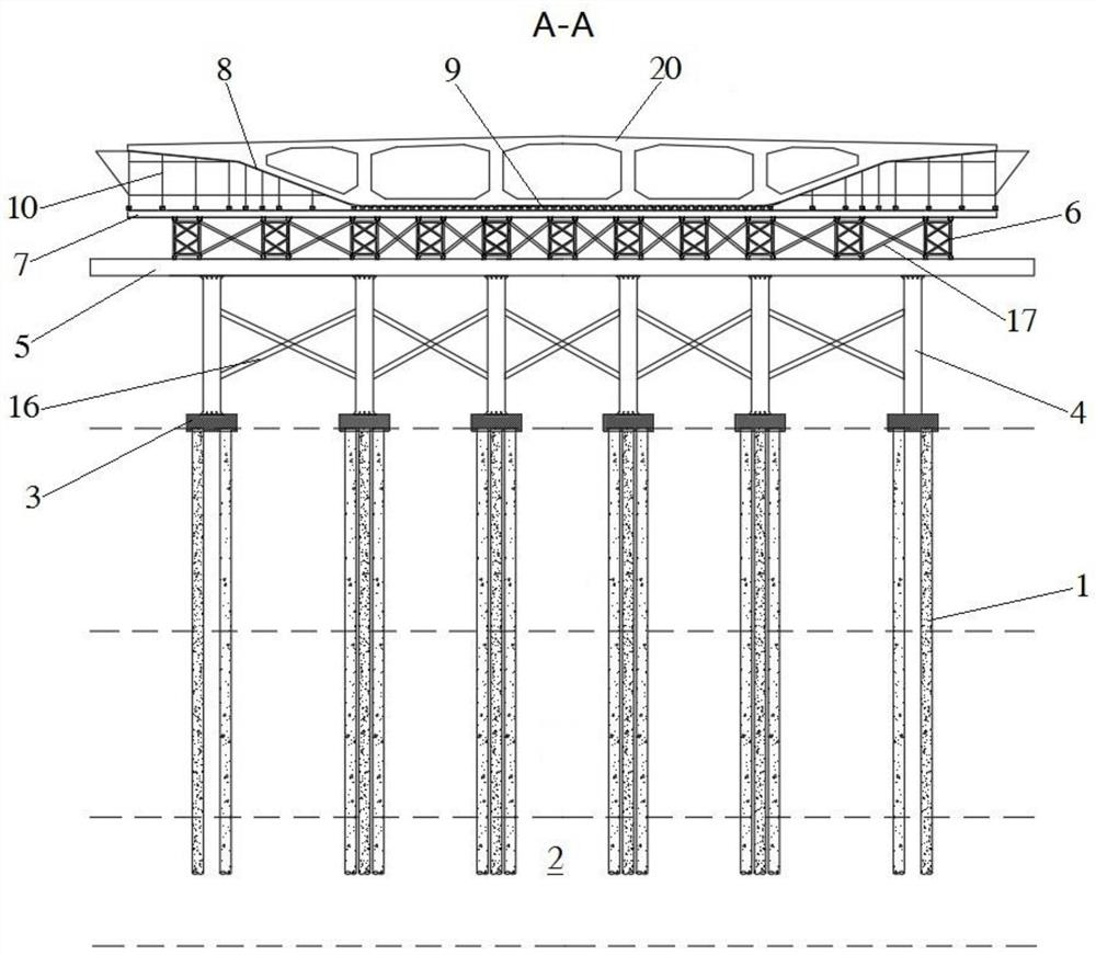 Combined cast-in-place box girder support structure and construction method thereof