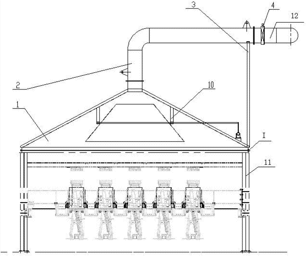 Dust hood device of torch cutting machine for continuous casting