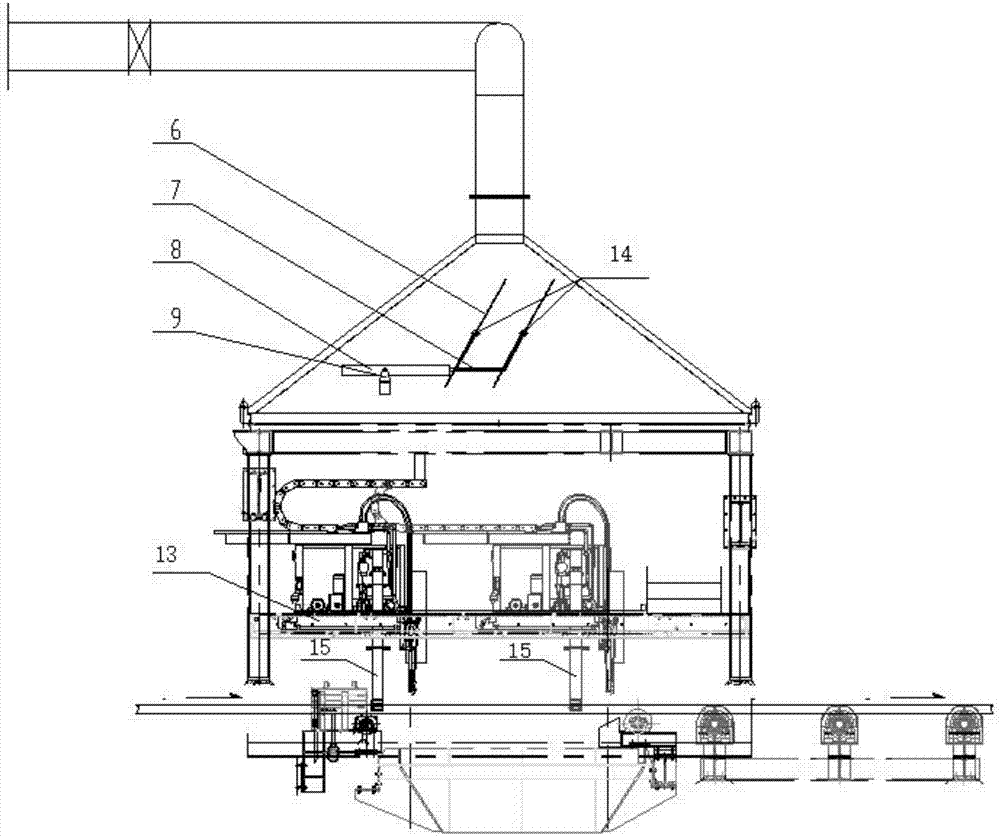 Dust hood device of torch cutting machine for continuous casting