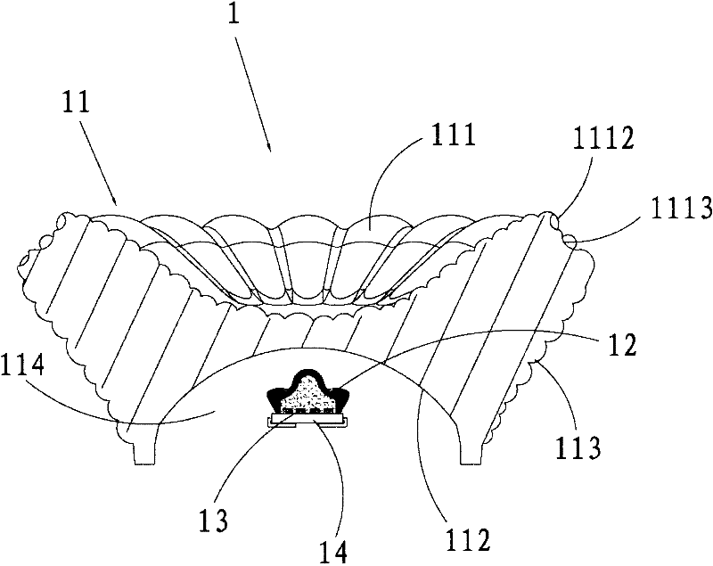 Large-angle LED and LED lamp