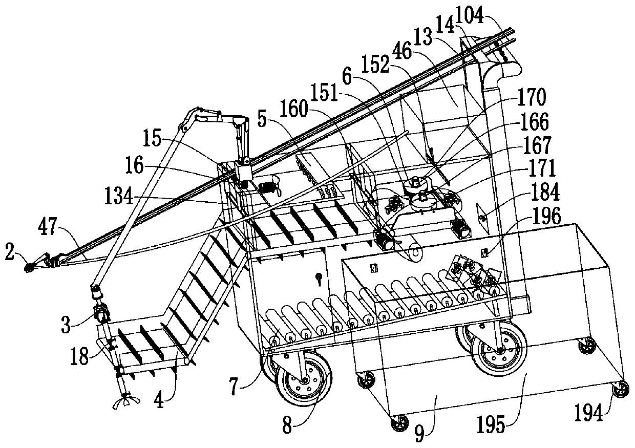 Multi-dimensional stacked-hanging-type mushroom planting, human-hand-simulated atomization support picking, dehumidifying and recycling vehicle