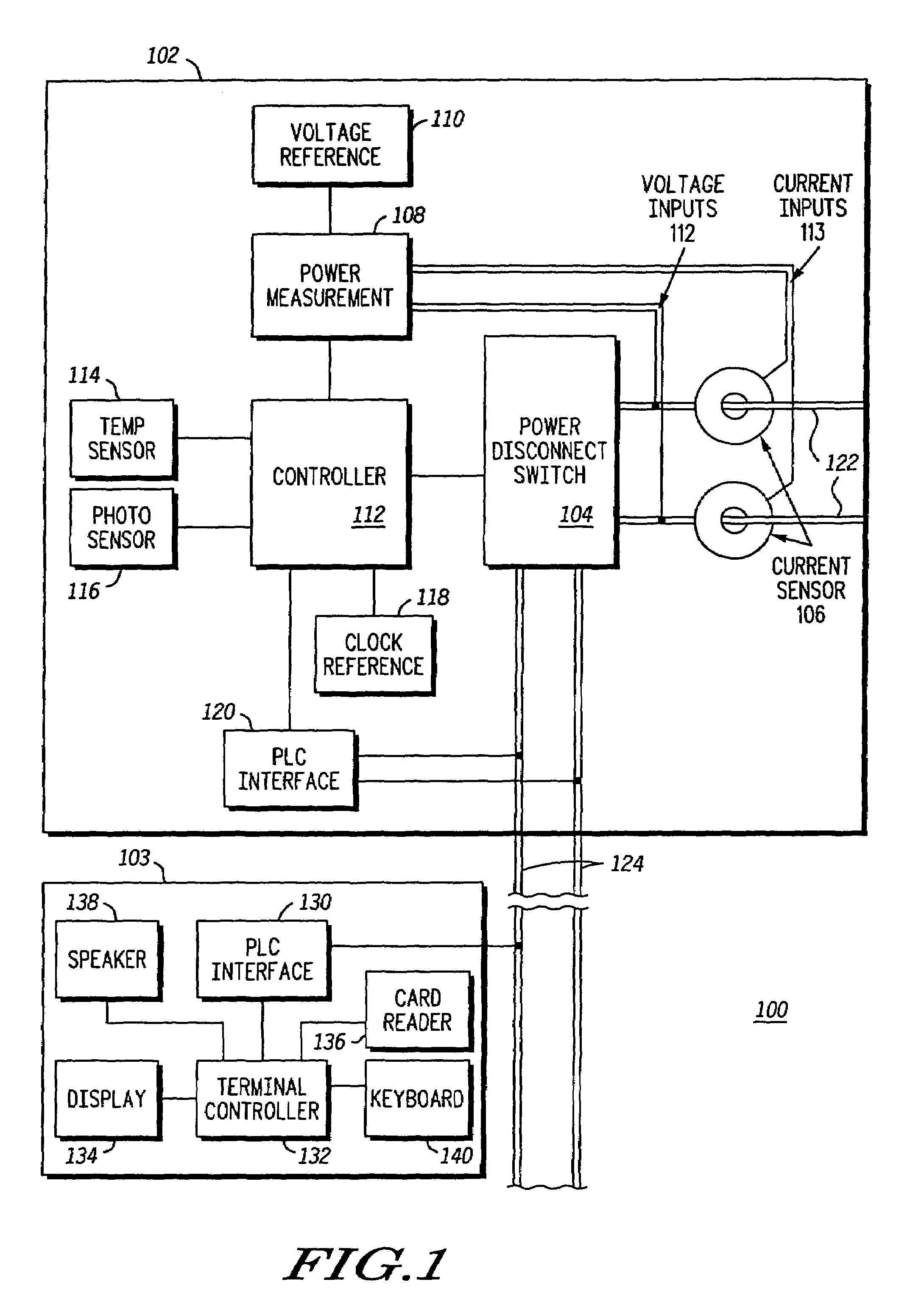 Electric power meter including a temperature sensor and controller