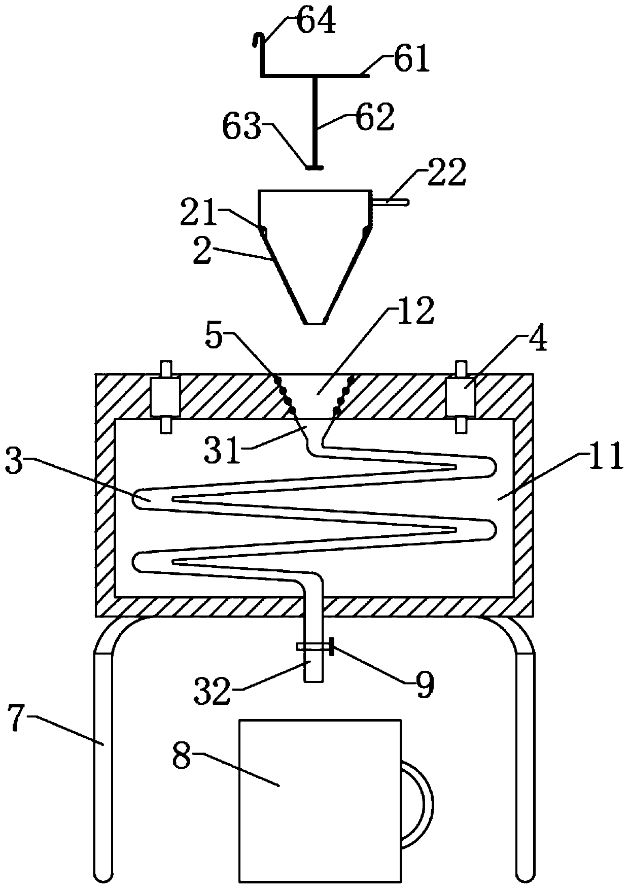 A red wine sobering device integrating rapid cooling and filtering functions