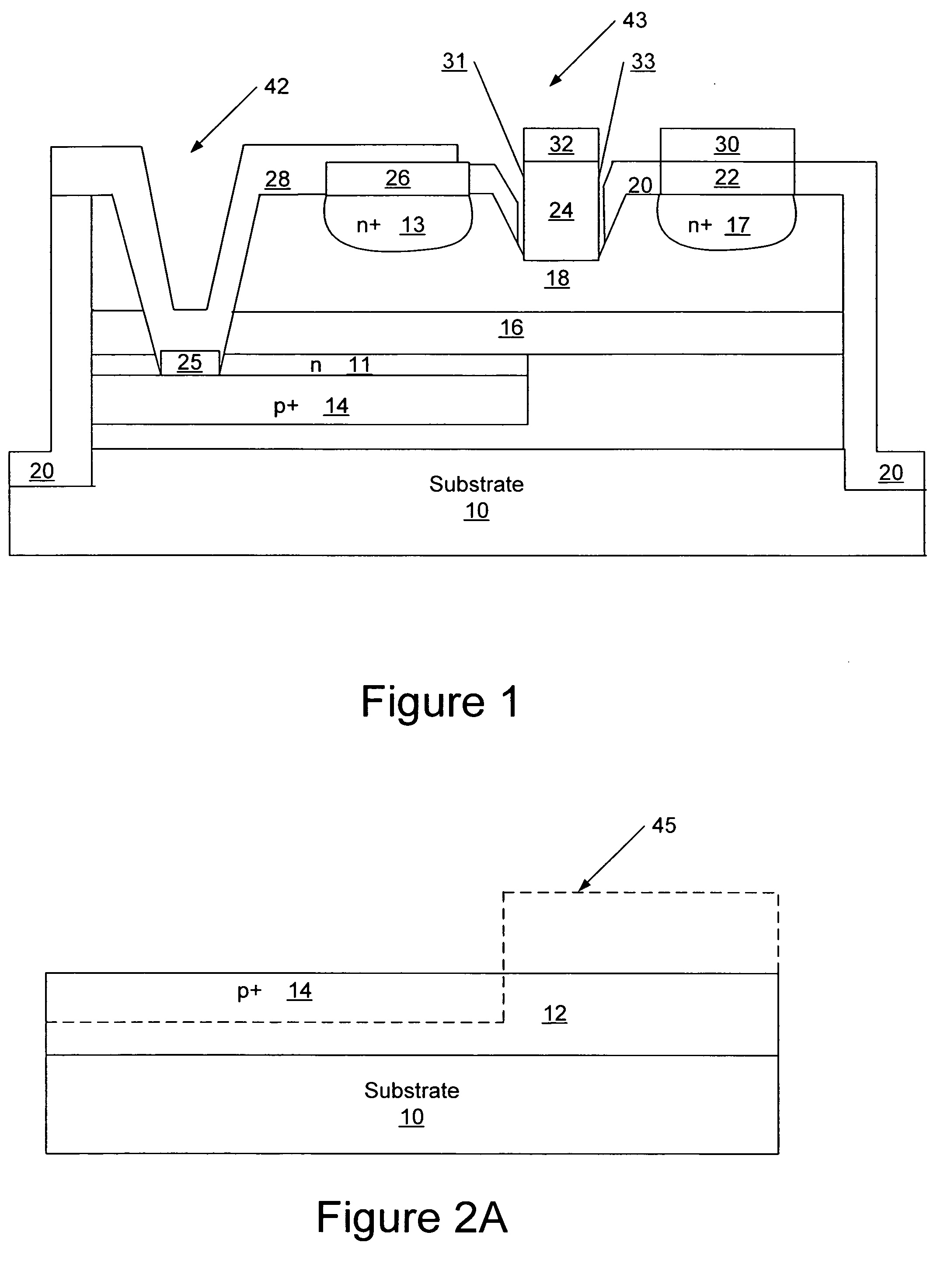 Transistors having buried N-type and P-type regions beneath the source region and methods of fabricating the same