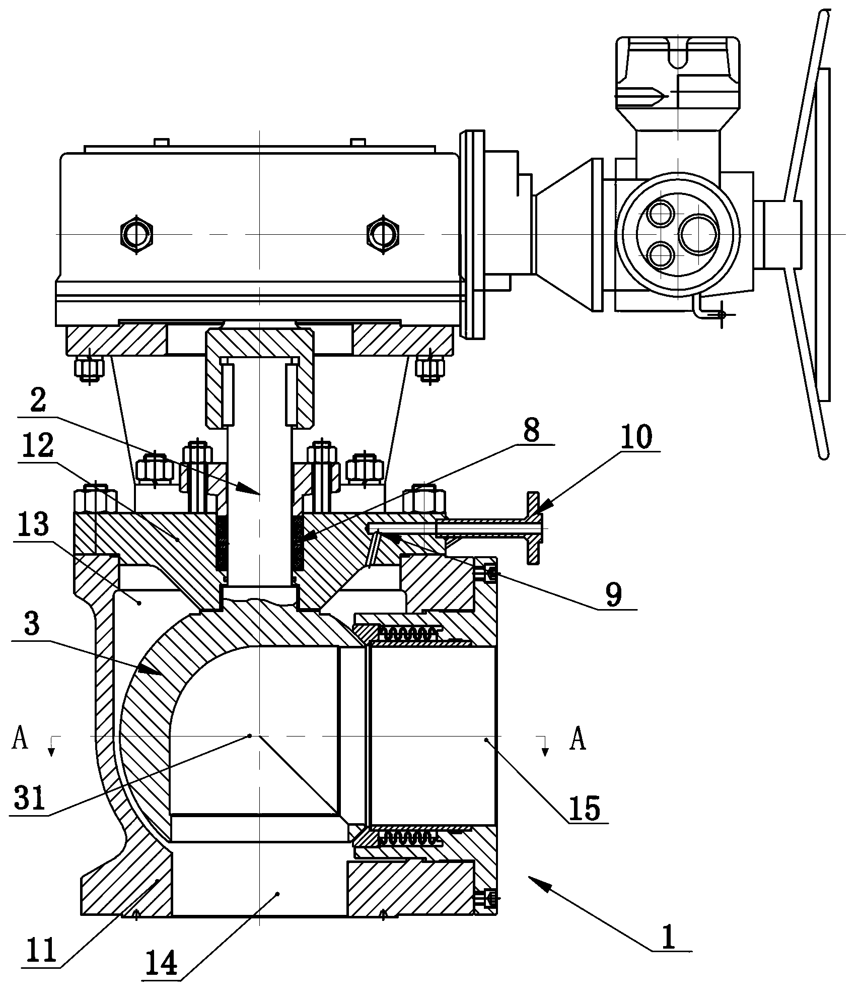 Four-way ball valve used for high-temperature easily-coking medium