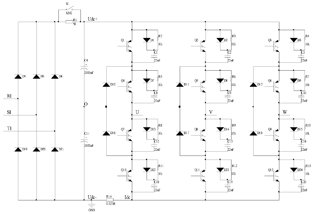 High-power brushless doubly-fed motor three-level two-way frequency conversion speed regulation system