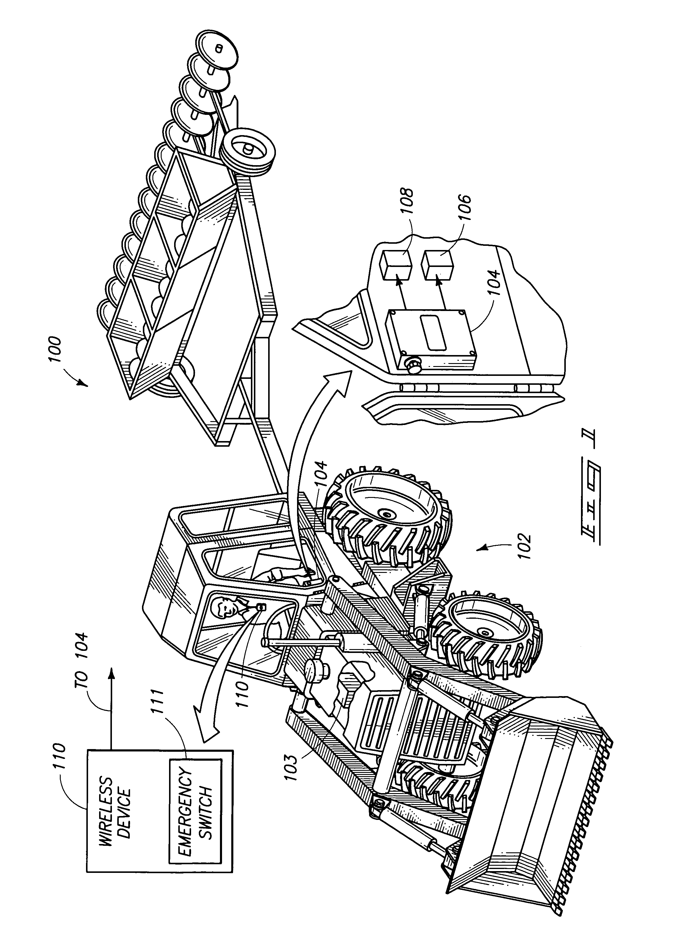 Emergency shutoff system for power machinery, wireless monitoring systems, and emergency shutoff methods