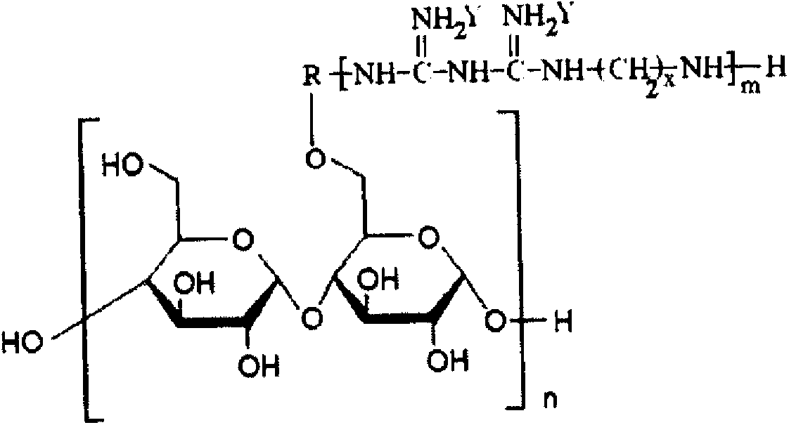 Modified starch for grafting guazatine oligomer as well as preparation method and application of modified starch