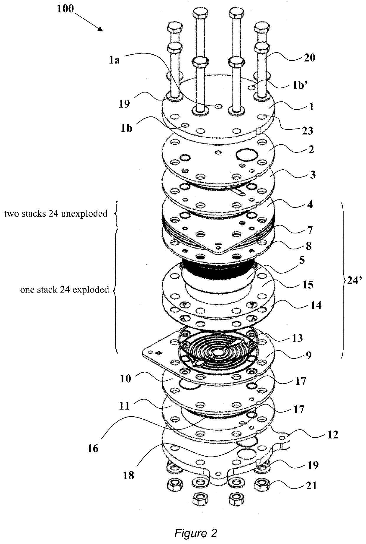 Modular electrolyzer unit to generate gaseous hydrogen at high pressure and with high purity