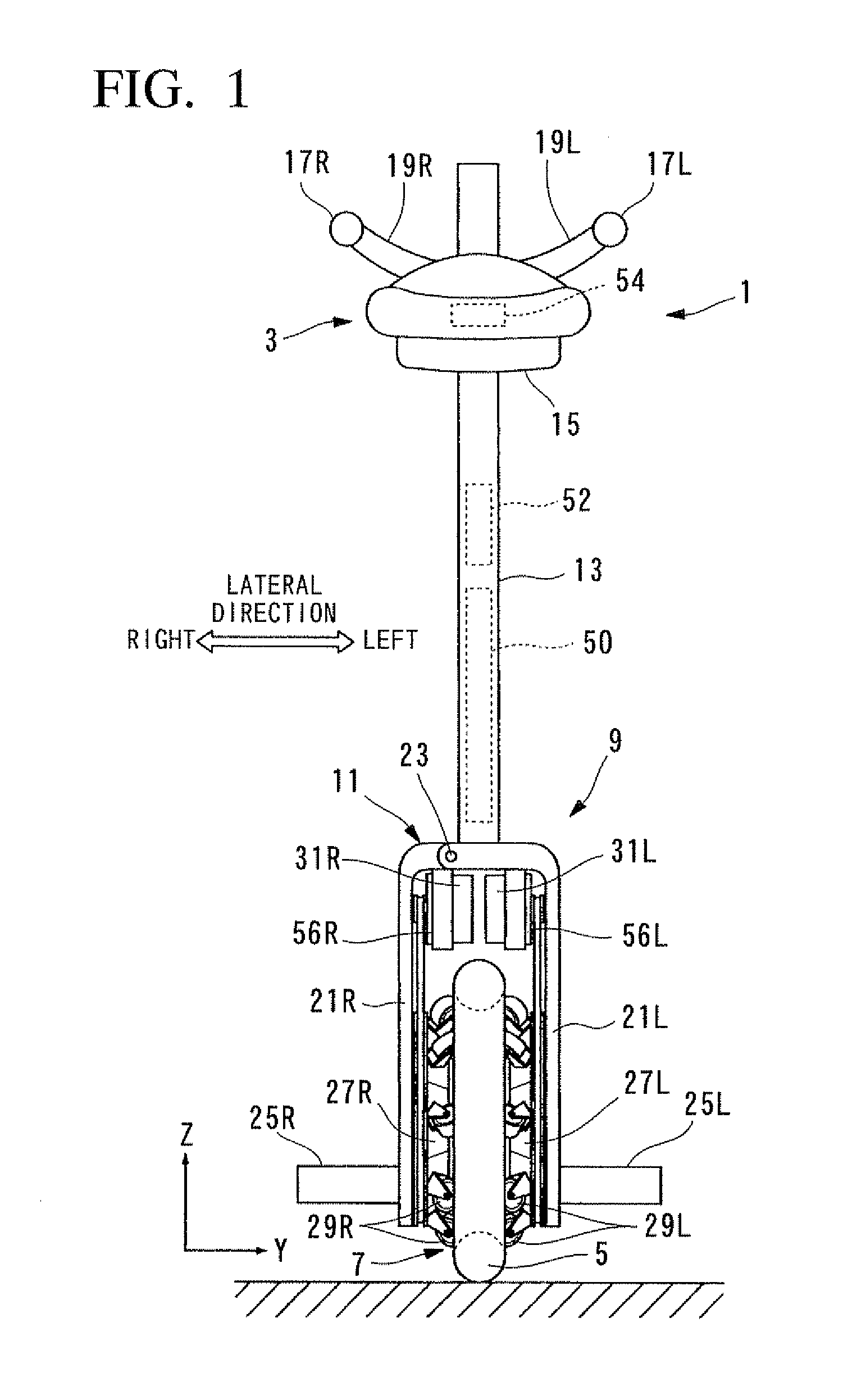 Control device of inverted pendulum type vehicle