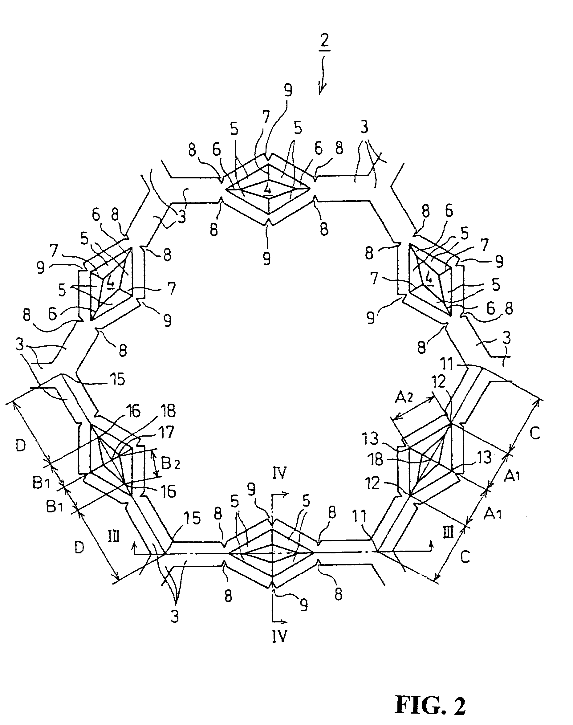 Openinged polygonal rib structure and polygonal rib structure