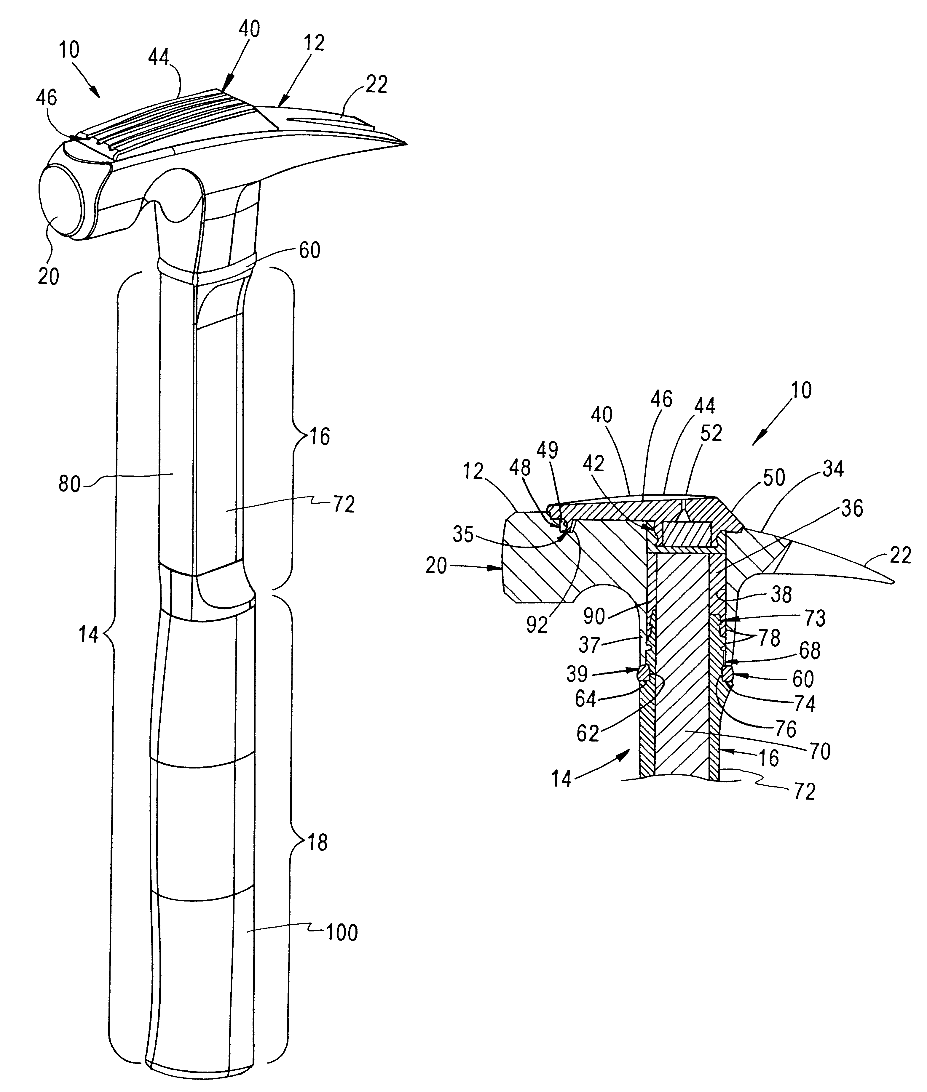 Shock absorption system for a striking tool