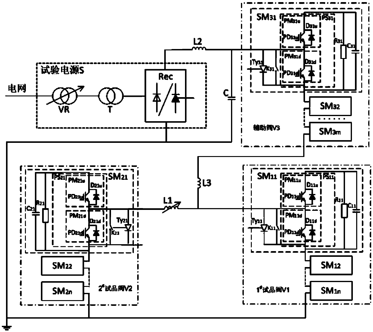 Flexible DC transmission voltage source converter valve operation test device