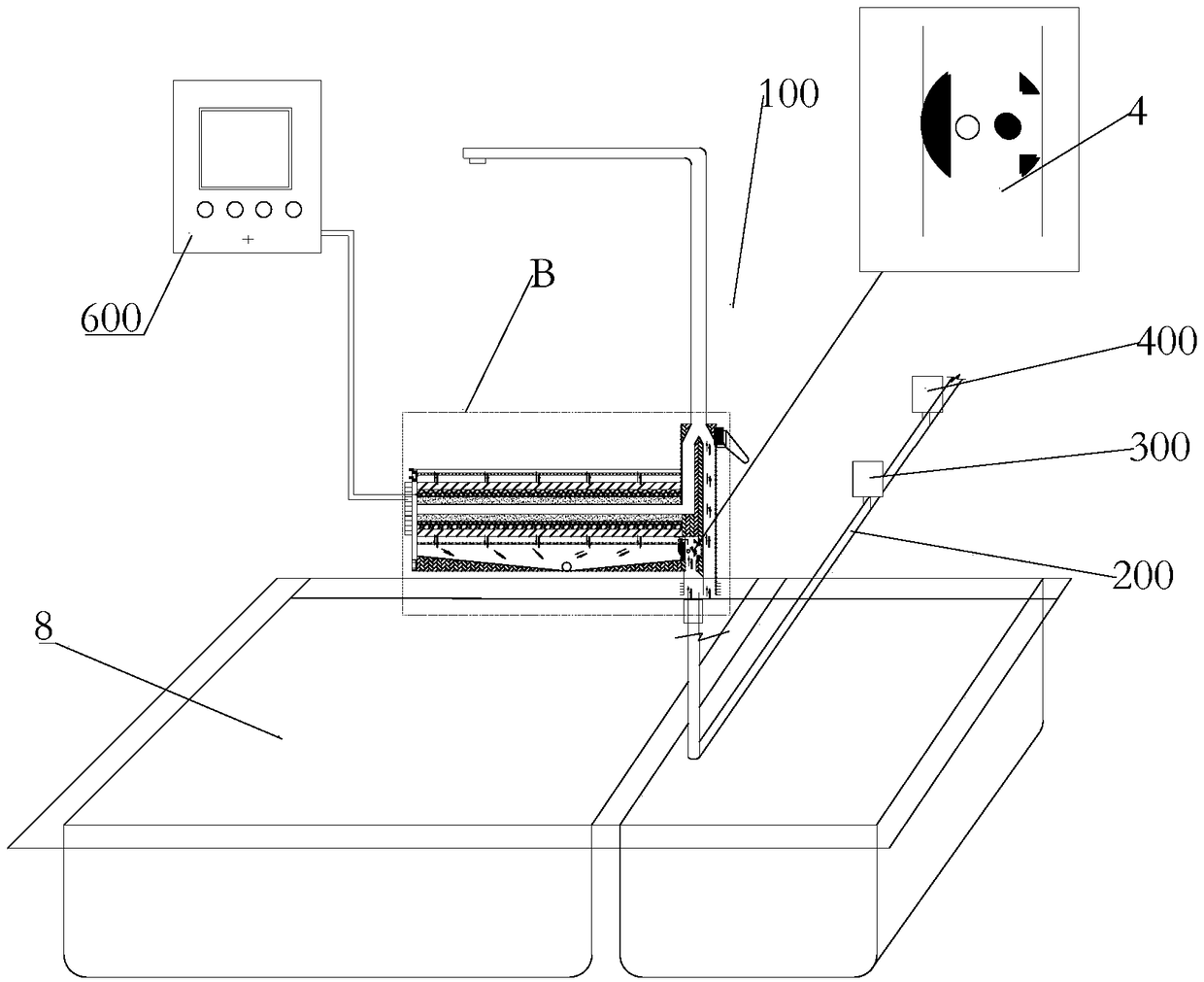 Back-flushing tap with water drinking window, water purifying basin and water purifying system