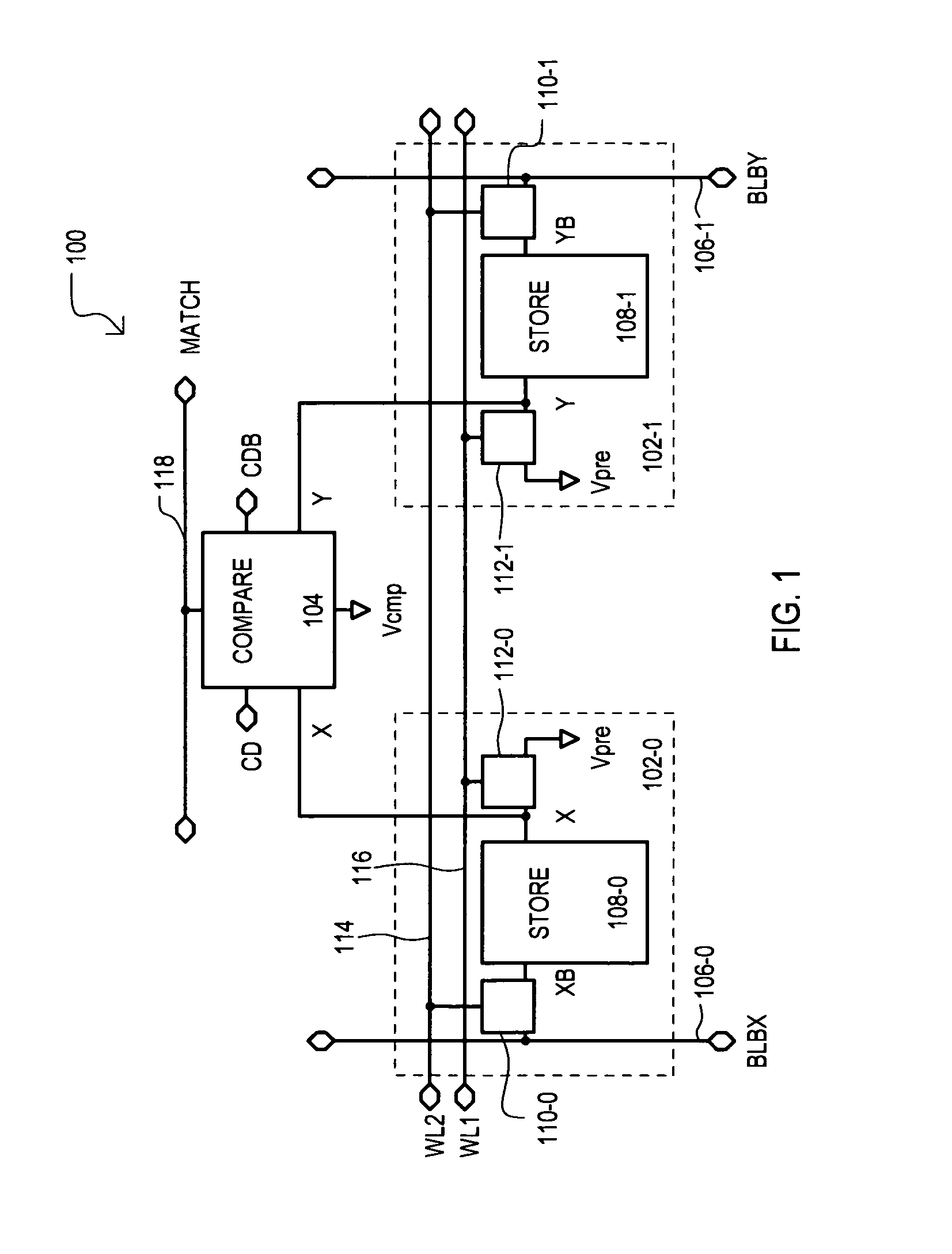 Content addressable memory (CAM) cell bit line architecture