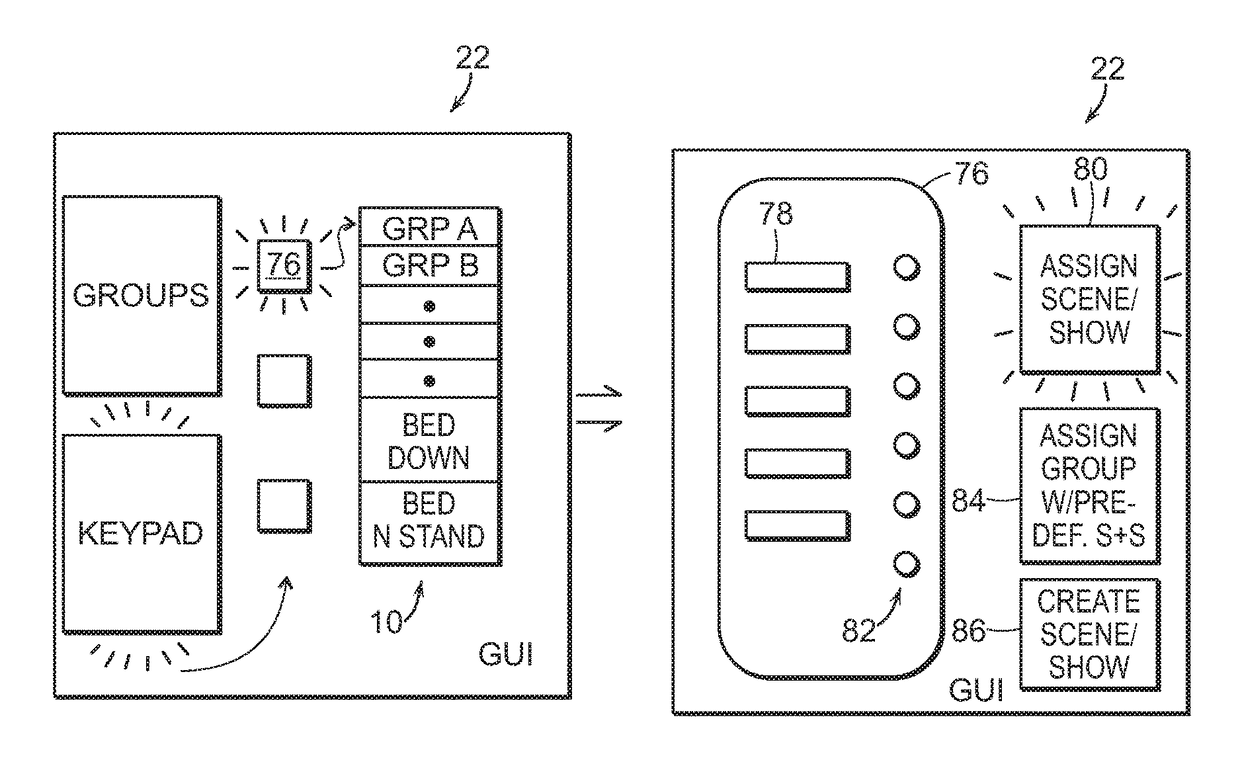 Device, system and method for controlling visual content loaded into a grouped set of illumination devices configured within a wireless network